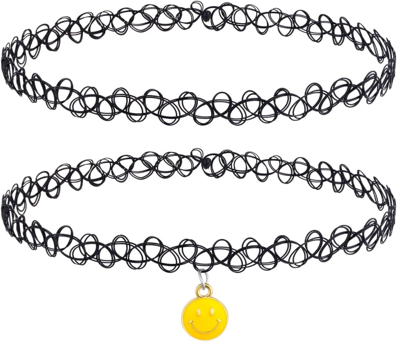 2PC Tattoo Choker Necklace - 90S Choker Necklace Women - 2000S Y2K Black Chokers Rainbow Choker - Butterfly Ying Yang Unicorn Rainbow Charms - Stretchy Elastic Necklace