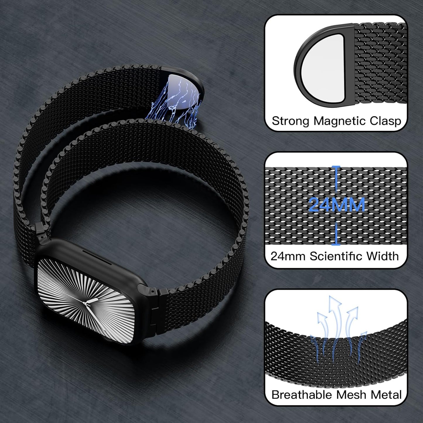 Metal Magnetic Bands Compatible with Apple Watch Band 42Mm 44Mm 45Mm 46Mm 49Mm for Men Women, Adjustable Stainless Steel Mesh Loop Strap for Iwatch Series 10 9 8 7 6 5 4 3 2 1 SE Ultra