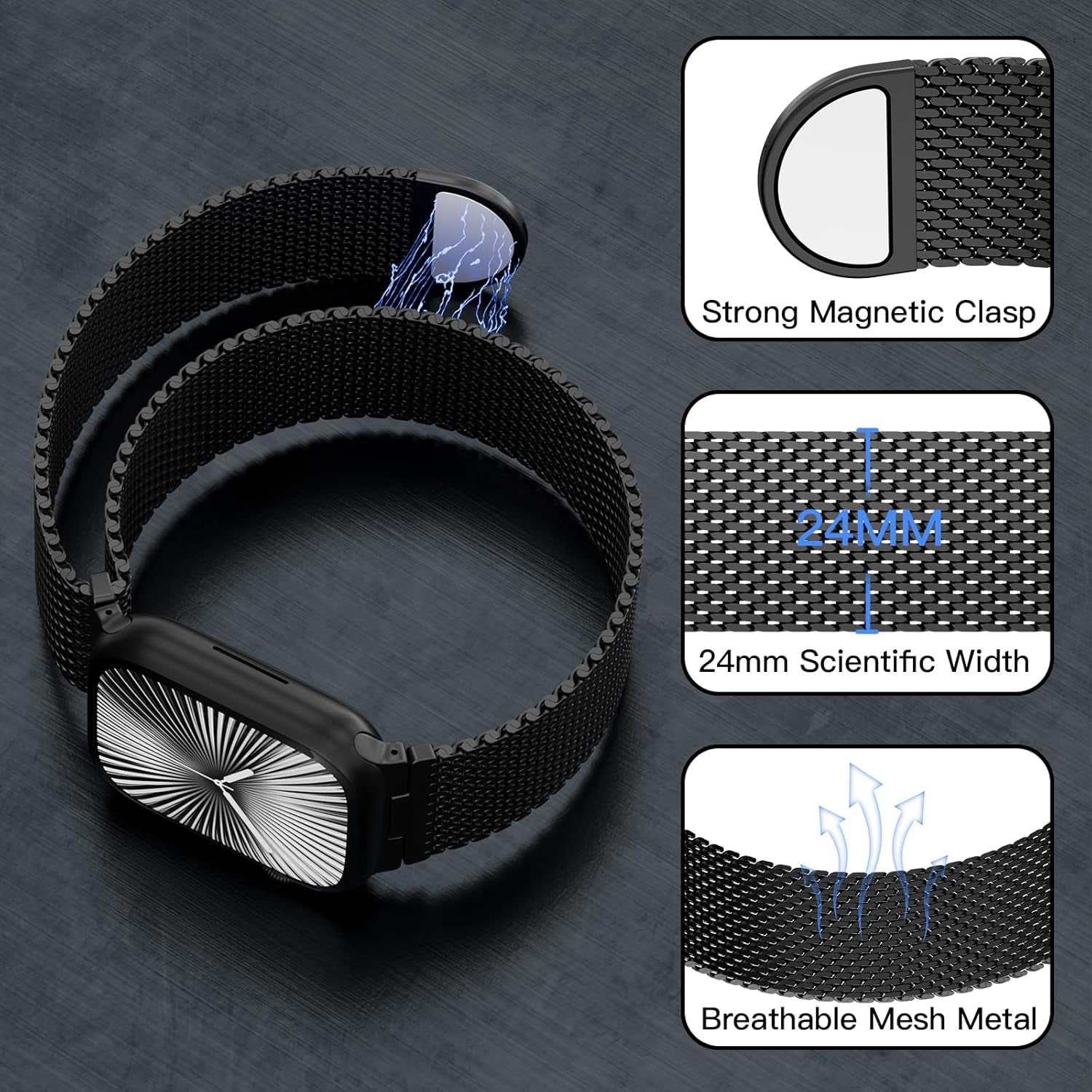 Metal Magnetic Bands Compatible with Apple Watch Band 42Mm 44Mm 45Mm 46Mm 49Mm for Men Women, Adjustable Stainless Steel Mesh Loop Strap for Iwatch Series 10 9 8 7 6 5 4 3 2 1 SE Ultra
