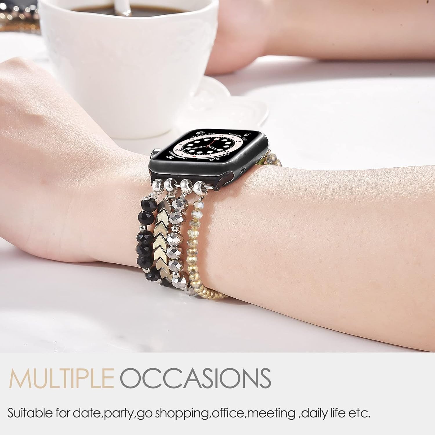 Beaded Bracelet Compatible with Apple Watch Band 38Mm/40Mm/41Mm Series 9/8/7/SE/6/5/4/3/2/1 Women Fashion Handmade Elastic Stretch Strap for Iwatch Bands Replacement Colorful