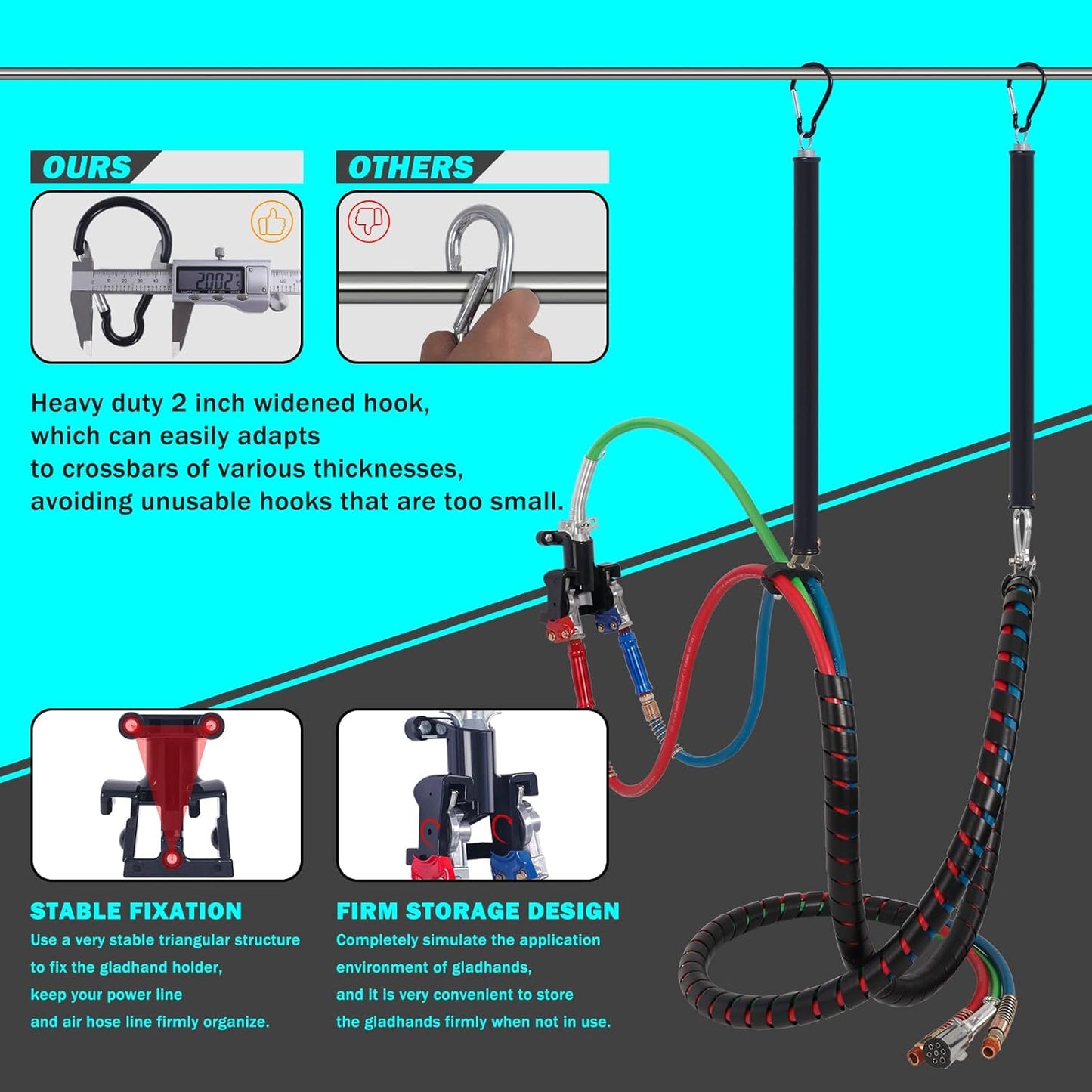 15FT Semi Truck Air Line Kit with Gladhand Holder and Springs Kit Red & Blue Air Brake Hoses and 7 Way Trailer Cord 3-In-1 Air Lines Set for Semi Truck Trailer Tractor