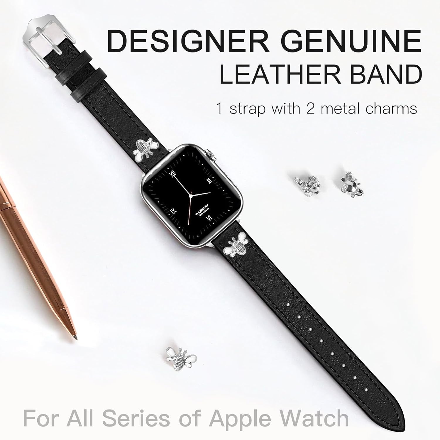 Elegant Slim Leather Bands Boho Beaded Watch Band Bundle Compatible with Apple Watch 38Mm 40Mm 41Mm 42Mm 44Mm 46Mm 45Mm 49Mm Women for Iwatch Series 10/9/8/7/6/5/4/3/2/1/Se/Ultra