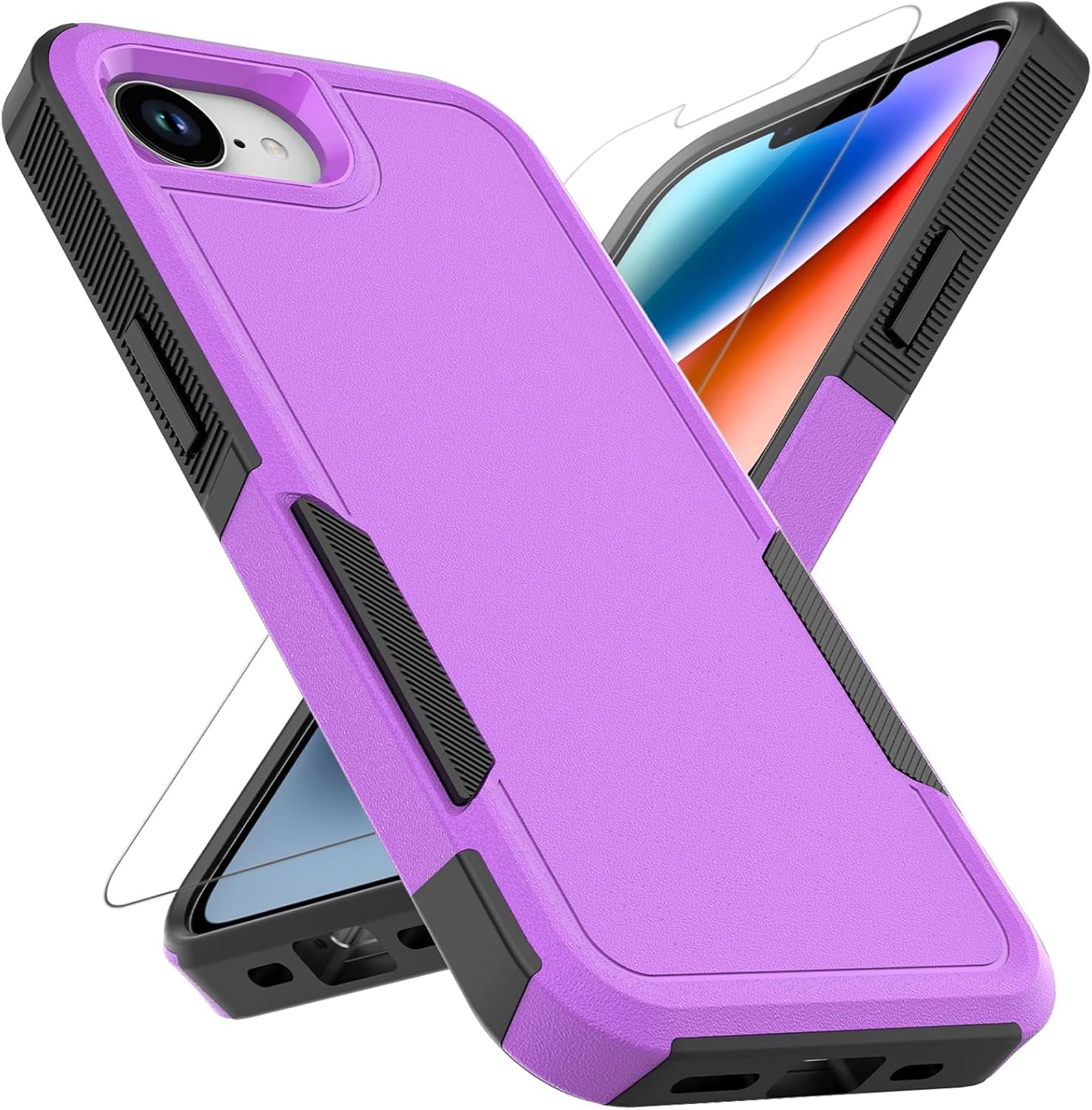 Iphone 16E Case: Dual Layer Protective Heavy Duty Cell Phone Cover Shockproof Rugged with HD Screen Protector - Military Protection Bumper Tough - Apple Iphone 16E / SE 2025 / SE4, Black