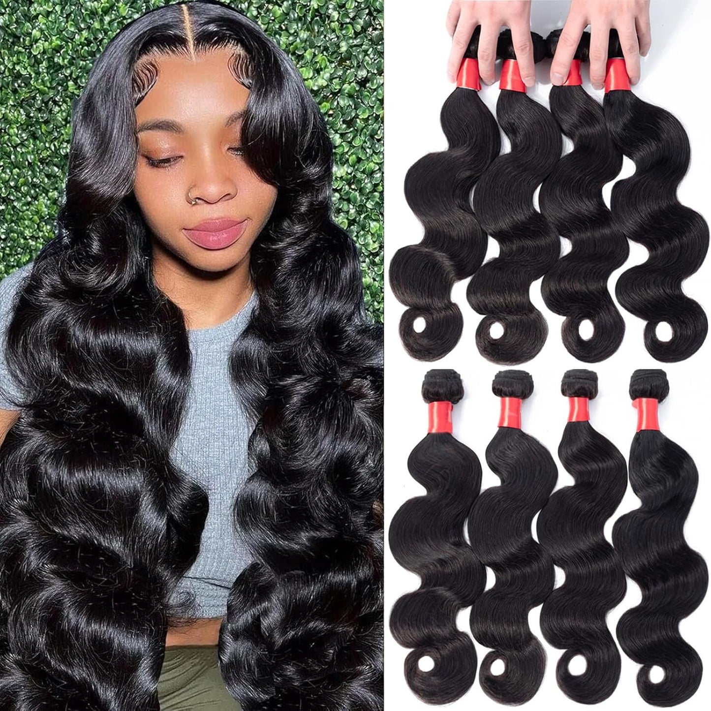 Brazilian Body Wave 4 Bundles Human Hair 18 20 22 24 Inch 12A 100% Unprocessed Virgin Human Hair Weave Bundles Deals Natural Black Color (4 Bundles Human Hair, 18 20 22 24)