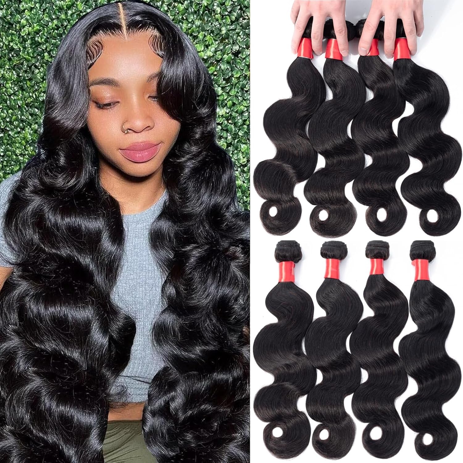 Brazilian Body Wave 4 Bundles Human Hair 18 20 22 24 Inch 12A 100% Unprocessed Virgin Human Hair Weave Bundles Deals Natural Black Color (4 Bundles Human Hair, 18 20 22 24)