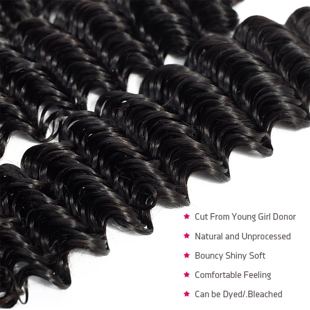Deep Wave Bundles Human Hair Bundles 10 Inch Hair Bundles 12A Unprocessed Brazilian Virgin Human Hair Bundles Double Weft Deep Curly Weave Bundles Natural Black