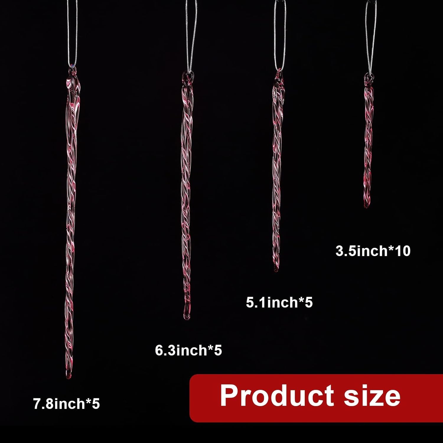 Glass Icicle 3.5-7.8 Inch Twisted Glass Icicle Christmas Ornaments Icicle Decorations Hanging (Pink,25 Pcs)