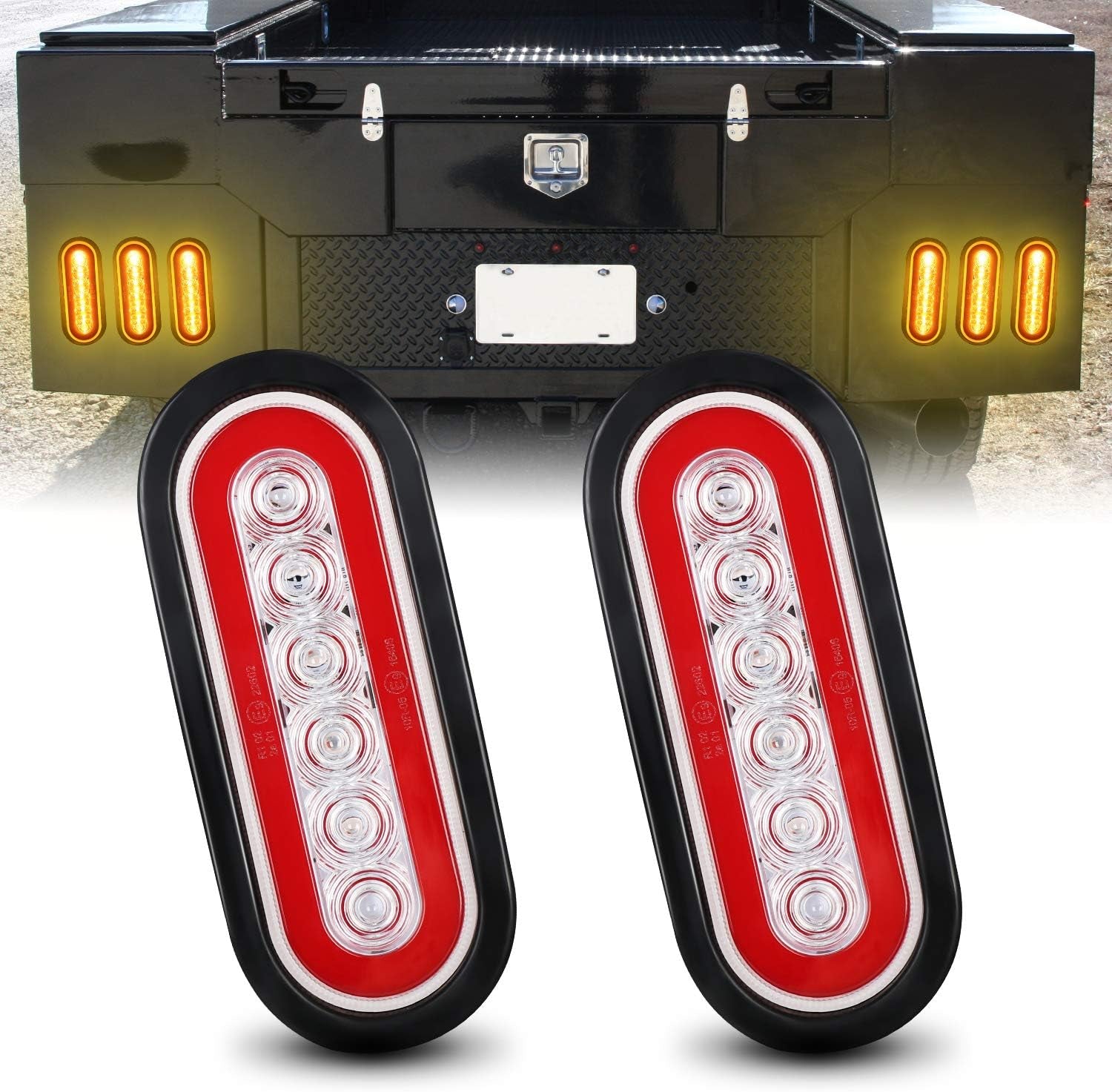 6" Oval Red LED Trailer Tail Lights 2PCS, Turn Stop Brake Trailer Lights for RV Truck, with Surface Mount Grommet TRUCK DRIVER
