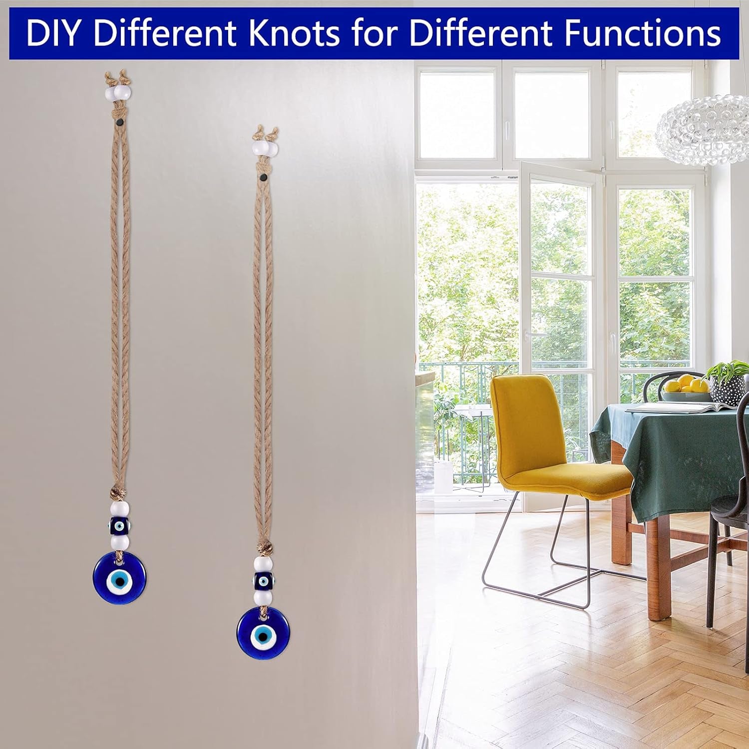 6 Pieces Turkish Blue Evil Eye Beads Charms Pendants Crafting Glass Beads Evil Eye Wall Hanging Ornament with Ropes for Keychain Jewelry Accessories Home Craft Decorations