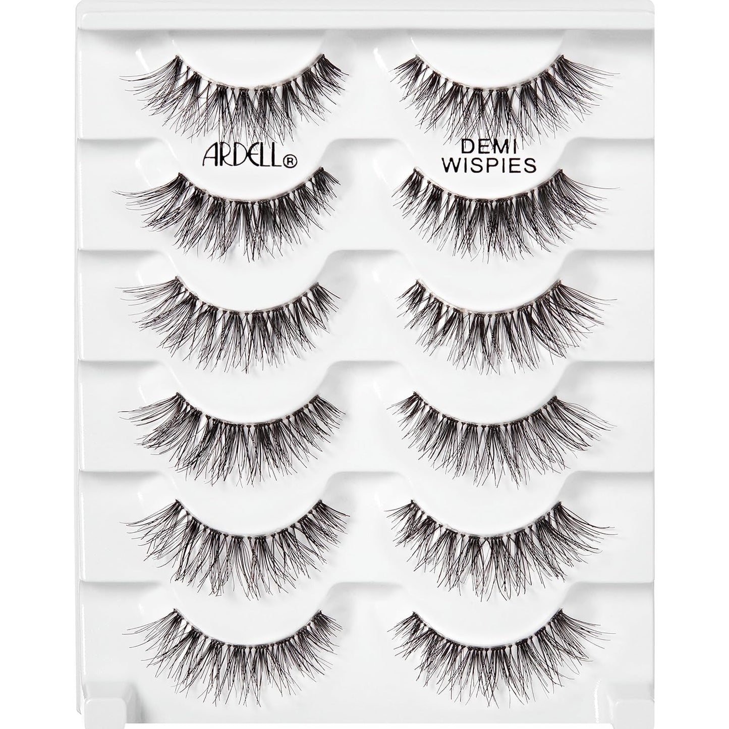 Demi Wispies Eyelashes - Black, the Original Feathered Lash Demi Lashes, Reusable Invisiband Strip Lashes, 6 Pairs, 1 Pack