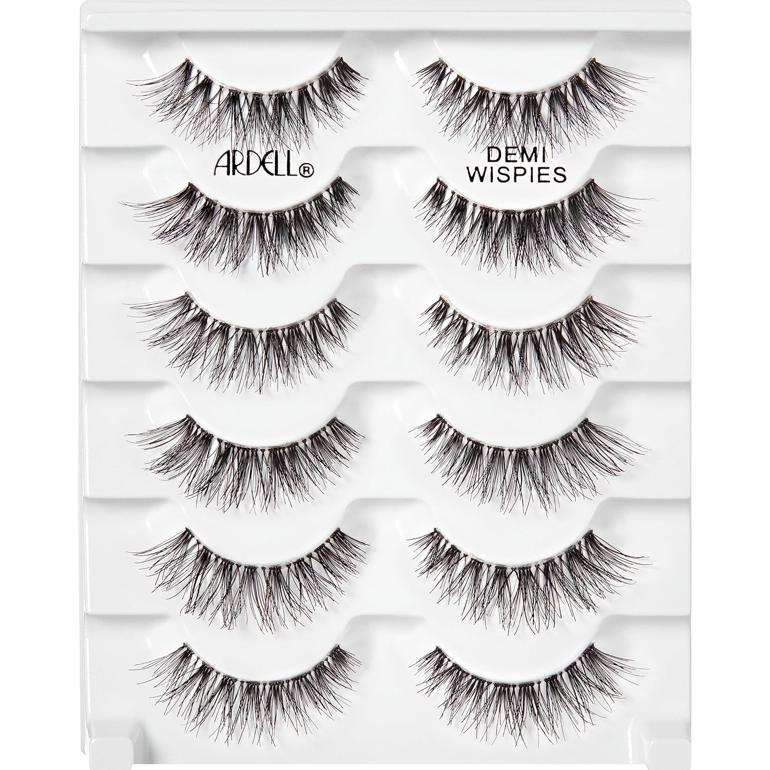 Demi Wispies Eyelashes - Black, the Original Feathered Lash Demi Lashes, Reusable Invisiband Strip Lashes, 6 Pairs, 1 Pack