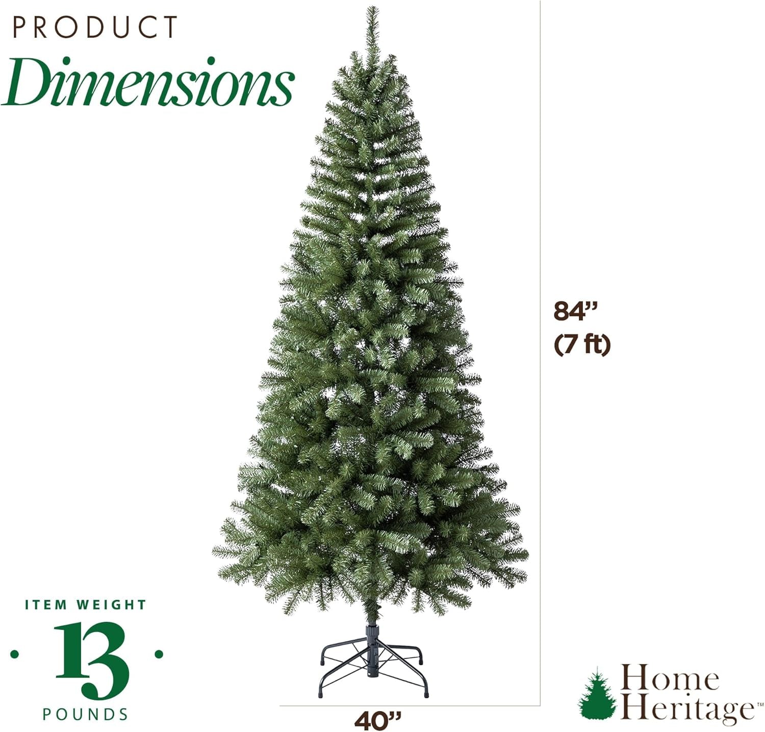 7 Foot Brighampton Spruce Artificial Christmas Tree with Warm White LED Lights for Seasonal Decorations, Display, and Home Ornamentals