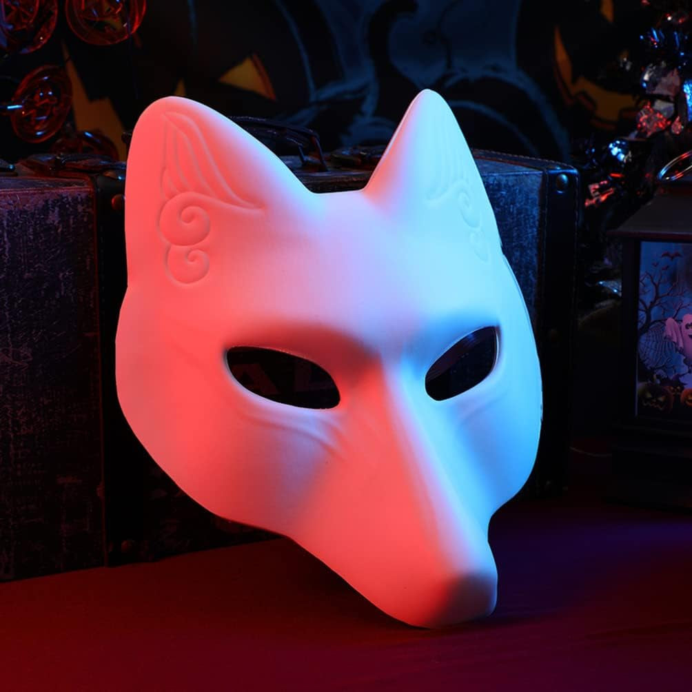 Blank Fox Mask, 2Pcs Halloween Fox Mask DIY Blank Mask Fox Japanese Kabuki Masks White Paintable Mask for Halloween Masquerade Costume Prop