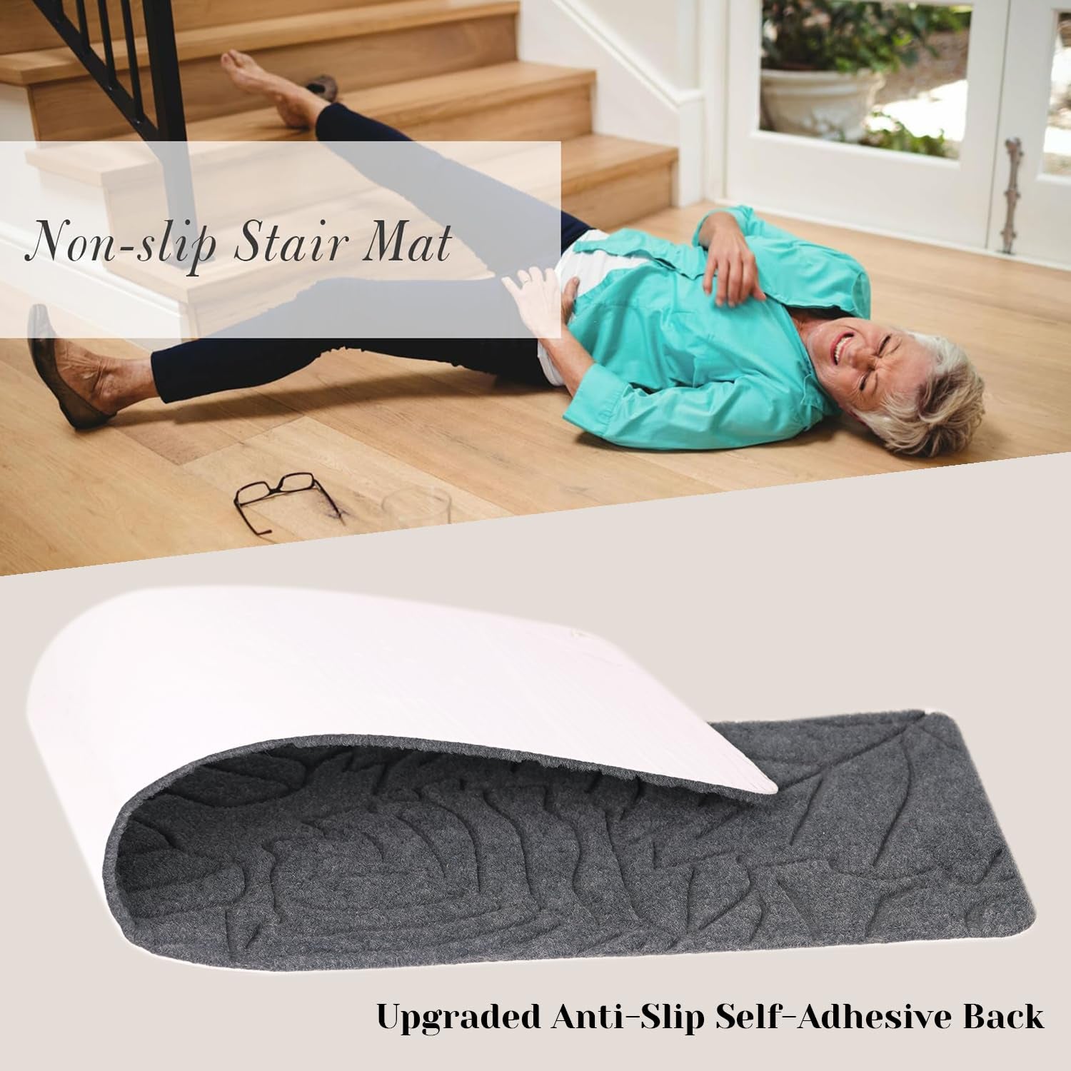 Stair Treads for Wooden Steps, 8" X 30" Non Slip Carpet Stair Treads Set of 15 Indoor Carpet Mat Stair Runners Stair Rugs for Kids Elders and Pets with Reusable Adhesive, Grey