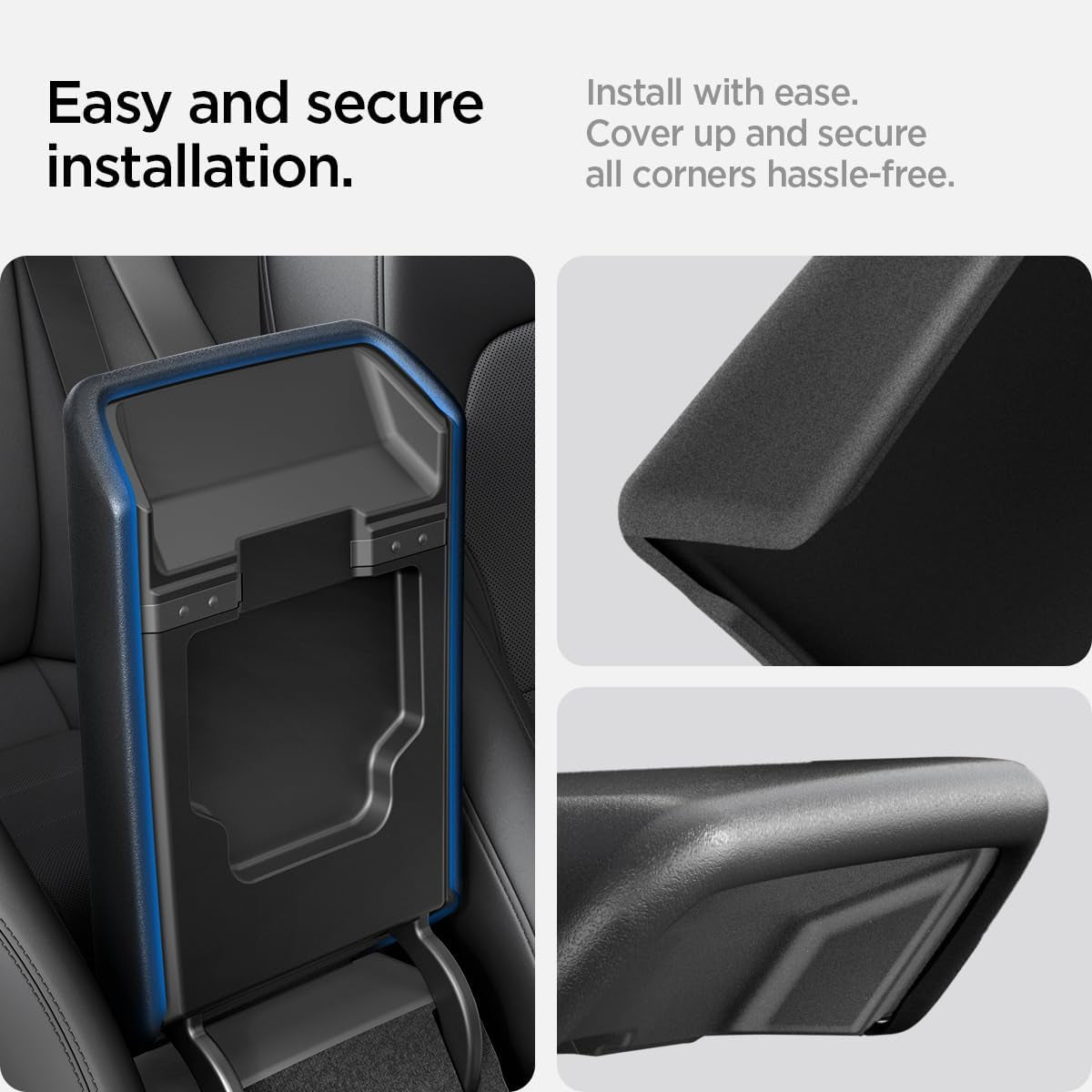 Center Console Non-Slip Armrest Cover Designed for Tesla Model 3 2024 Refresh (Highland) with EZ Snap on Instant Install - Black