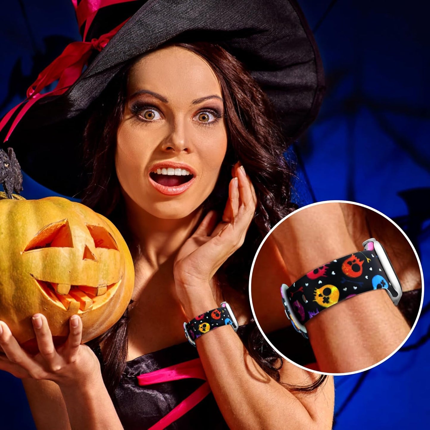 2 Pack Halloween Apple Watch Bands Compatible with Apple Watch Series 10 9 8 SE 7 6 5 4 3 2 1 Ultra 2 1, Iwatch Bands for Women Men, Halloween Band for Apple Watch 42Mm(Series 10) 41Mm 40Mm 38Mm (Weird Skulls & Black Cat)