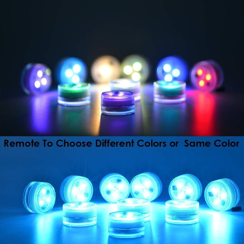 Mini Submersible Led Lights with Remote, Small Underwater Tea Lights Candles Waterproof 1.5" RGB Multicolor Flameless Accent Lights Battery Operated Vase Pool Pond Lantern Decoration Lighting (10Pcs)