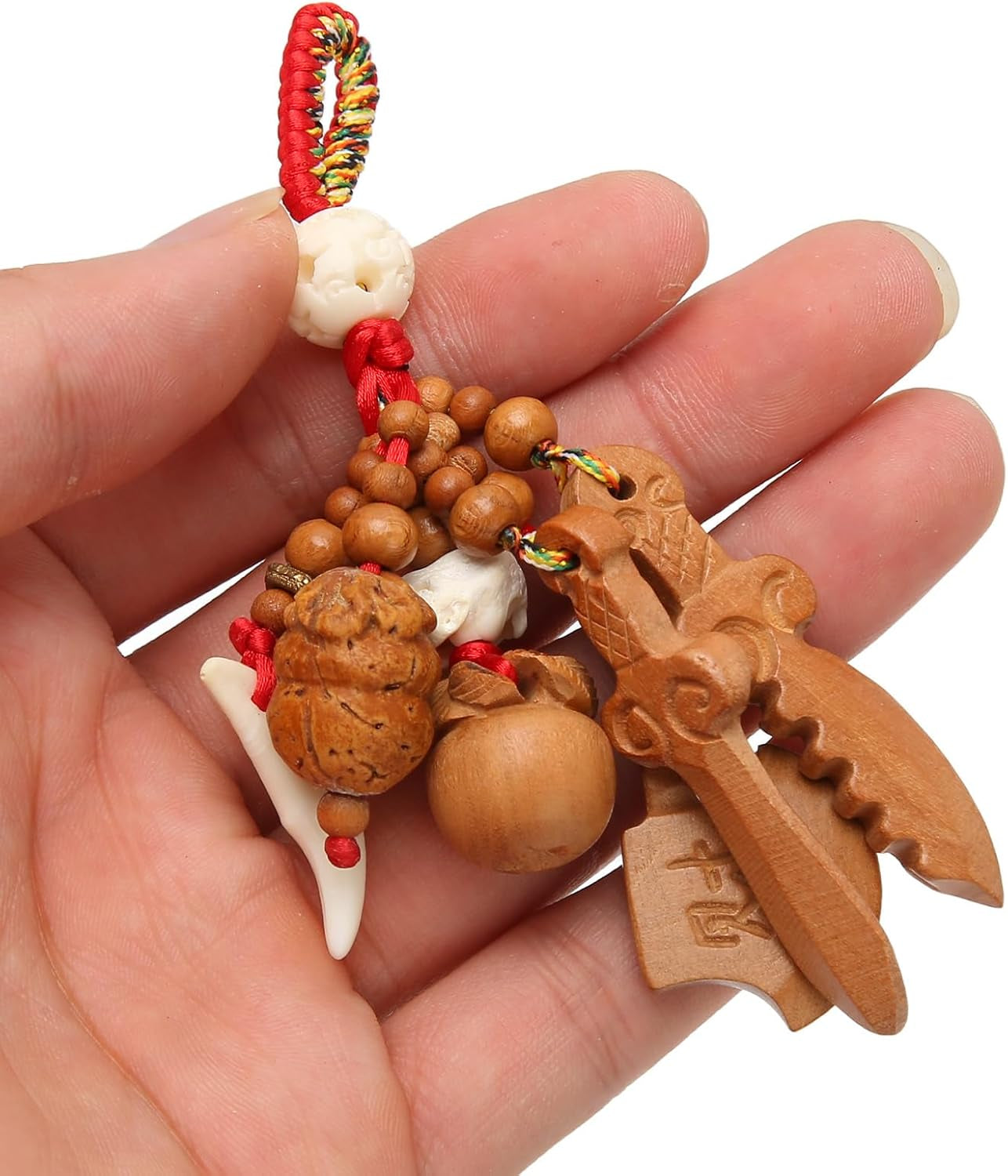 Peach Wood Sword Axe Pendant, Wood Carving Hanging Ornaments Good Luck Amulet for Wealth Success Home Office