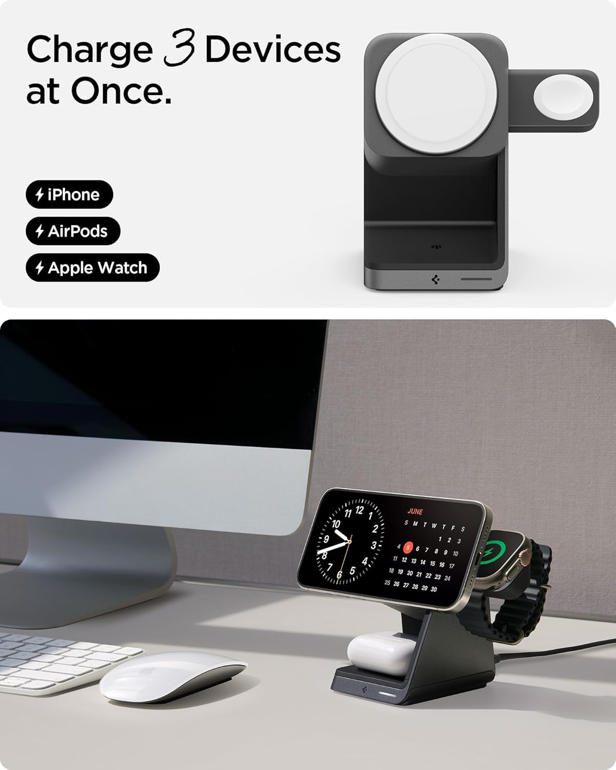 3 in 1 Wireless Charging Station for Magsafe [Certified] Charger Stand 15W Fast Charging for Iphone 16E 16 Pro Max/ 16 Pro/ 16 Plus/ 16 15 14 13 Airpods Apple Watch 10 Ultra 2Wallet Accessories