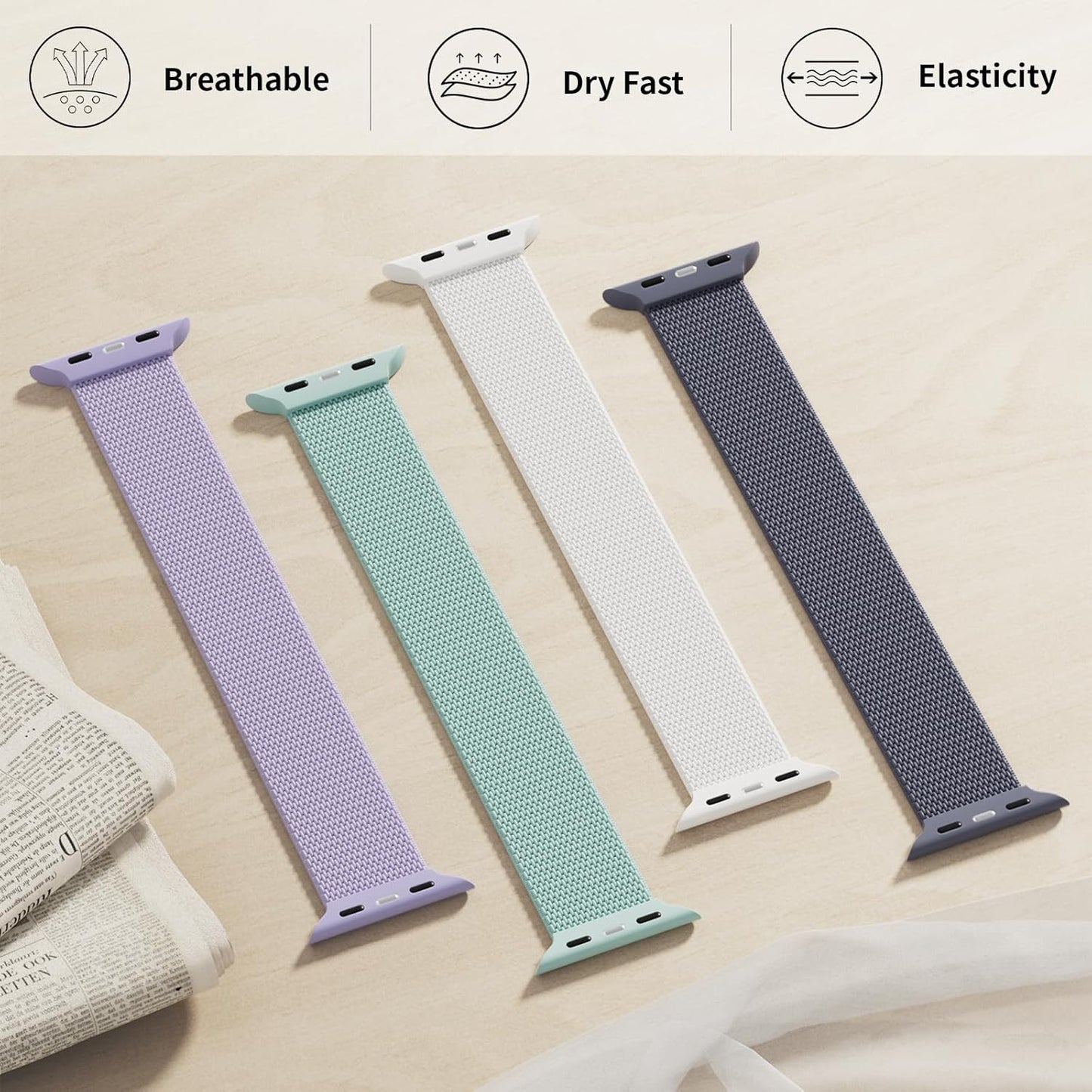 4 Pack Stretchy Nylon Solo Loop Bands Compatible with Apple Watch 49Mm 46Mm 45Mm 44Mm 42Mm 41Mm 40Mm 38Mm, Elastic Sport Strap for Iwatch Ultra/2 Series 10 9 8 7 SE 6 5 4 3 2 1 Women