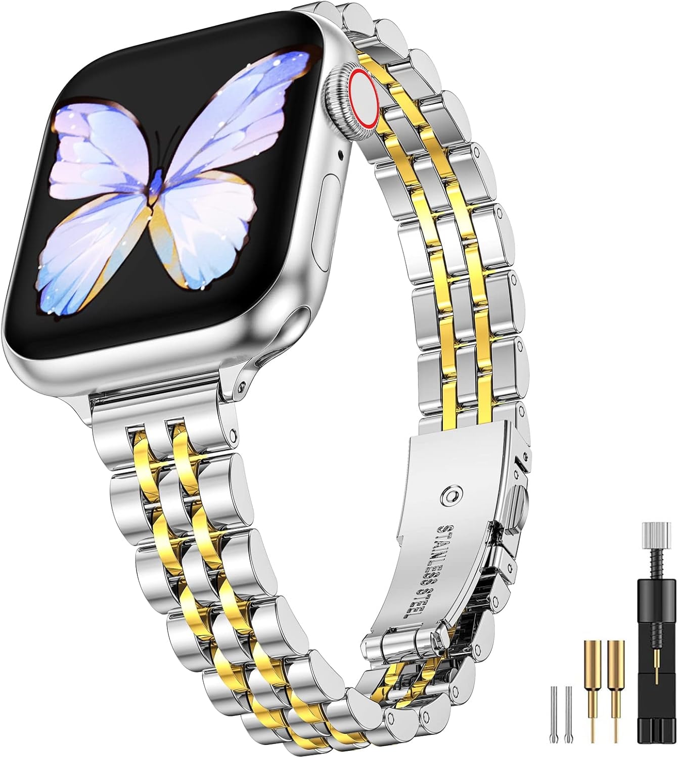 Slim Metal Bands Compatible with Apple Watch Ultra 2 1Band (49Mm) Series 9/8/7(45Mm 41Mm),Series SE 6/5/4(40Mm 44Mm),Series 3/2 /1(38Mm 42Mm), Thin Stainless Steel Chain Strap for Women Iwatch Band
