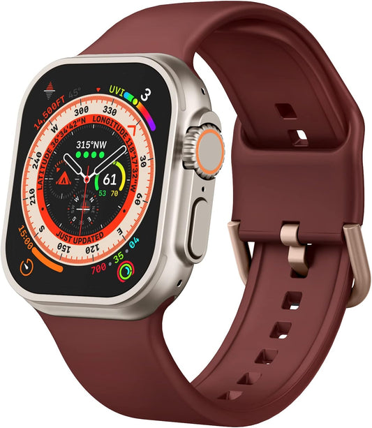 Sport Band Compatible with Apple Watch Bands 49Mm 45Mm 44Mm 42Mm 41Mm 40Mm 38Mm, Soft Silicone Wristband Replacement Strap with Classic Clasp for Iwatch Series 9 Ultra SE 8 7 6 5 4 3 2 1 for Women Men