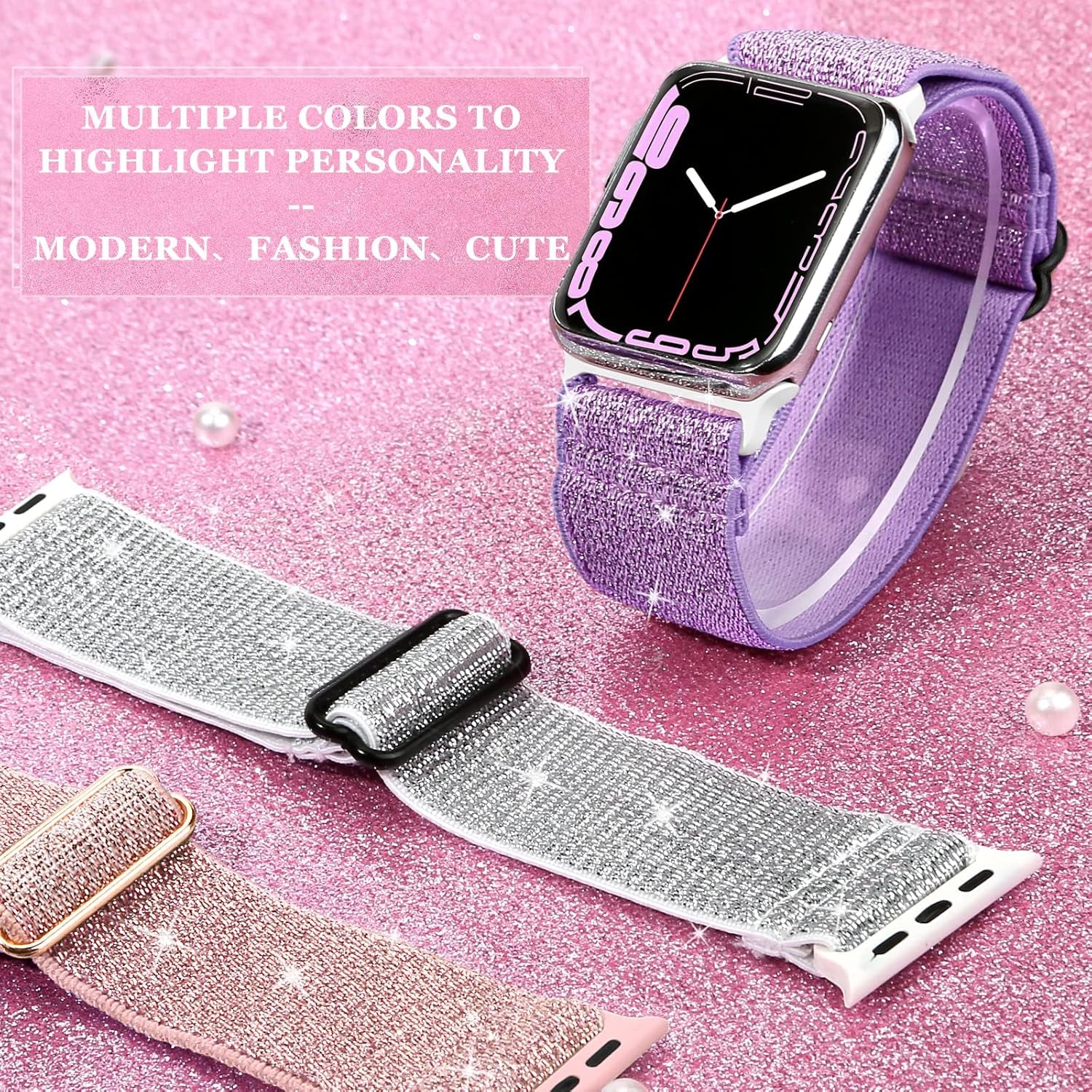 Bling Nylon Stretchy Bands Compatible with Apple Watch Bands 38Mm 40Mm 41Mm 42Mm 44Mm 45Mm 49Mm for Women Girls, Adjustable Braided Solo Loop Sport Bands for Iwatch Series 9 8 7 6 SE 5 4 3 2 1, 6 Packs