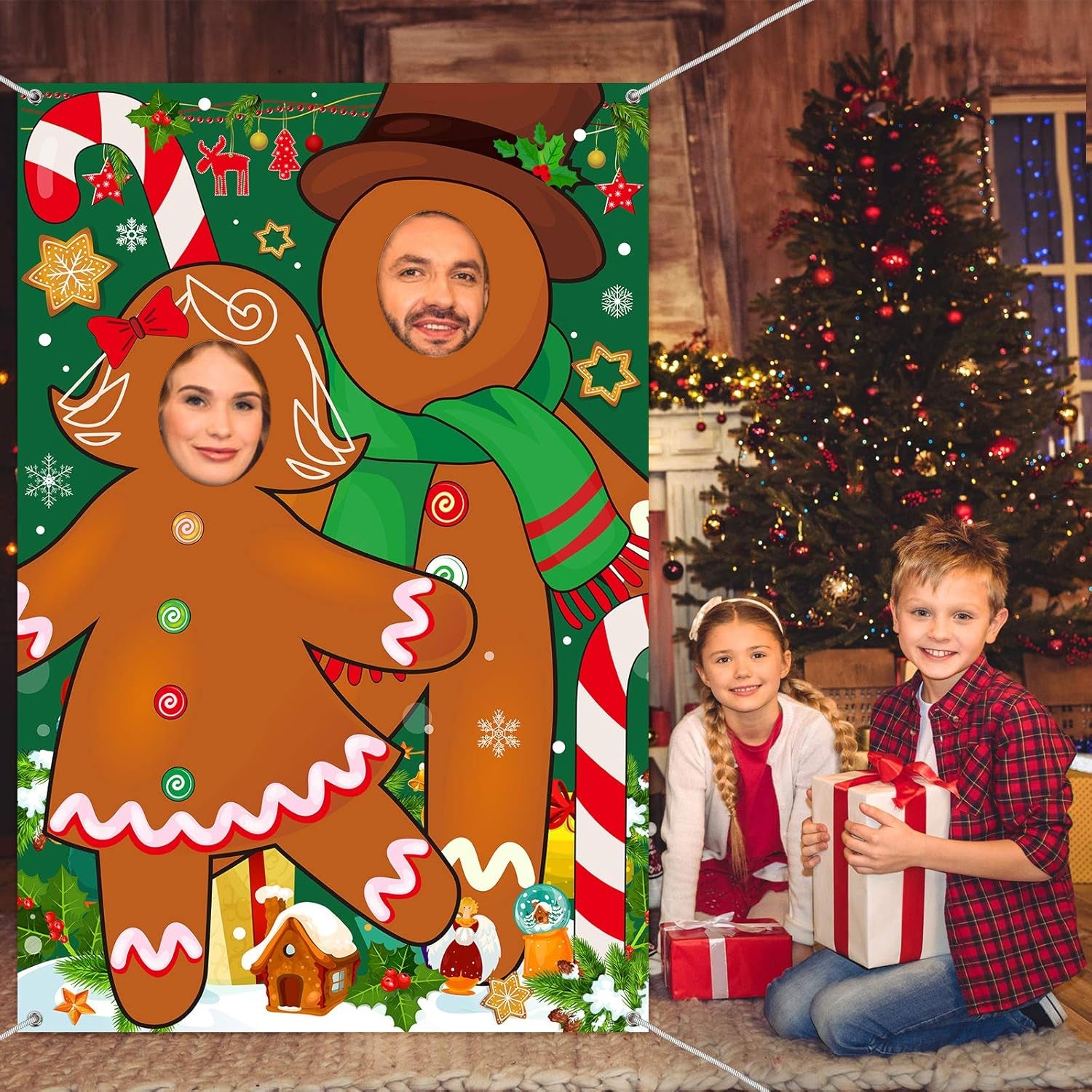 Gingerbread Backdrop Christmas Gingerbread House Backdrop Photo Booth Gingerbread Party Decors Fabric Large Photo Stand in Background for Holiday Xmas