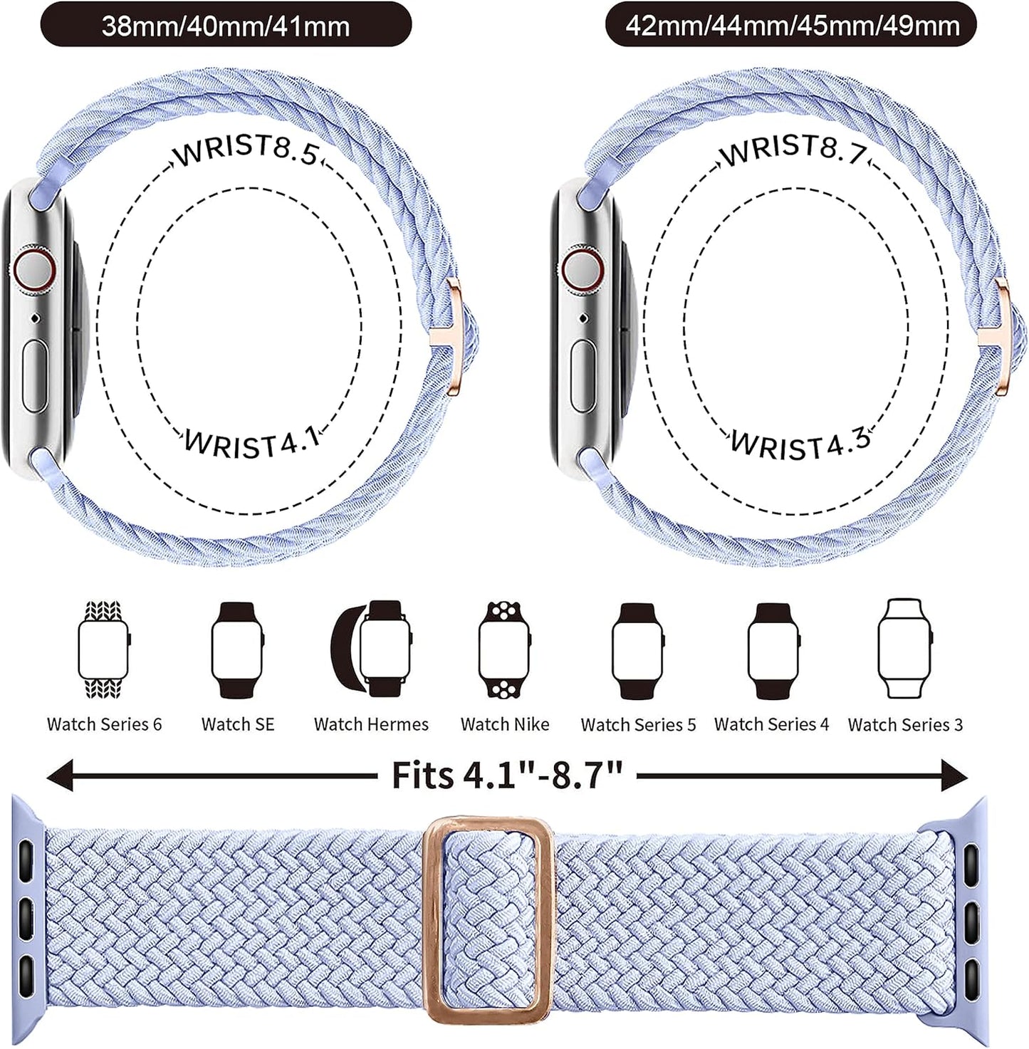 3 Pack Braided Bands Compatible for Apple Watch Band 38Mm 40Mm 41Mm 42Mm 44Mm 45Mm 49Mm Women Men, Adjustable Stretchy Bands Elastic Sport Wristbands for Iwatch Series 8 7 6 5 4 3 2 1 SE