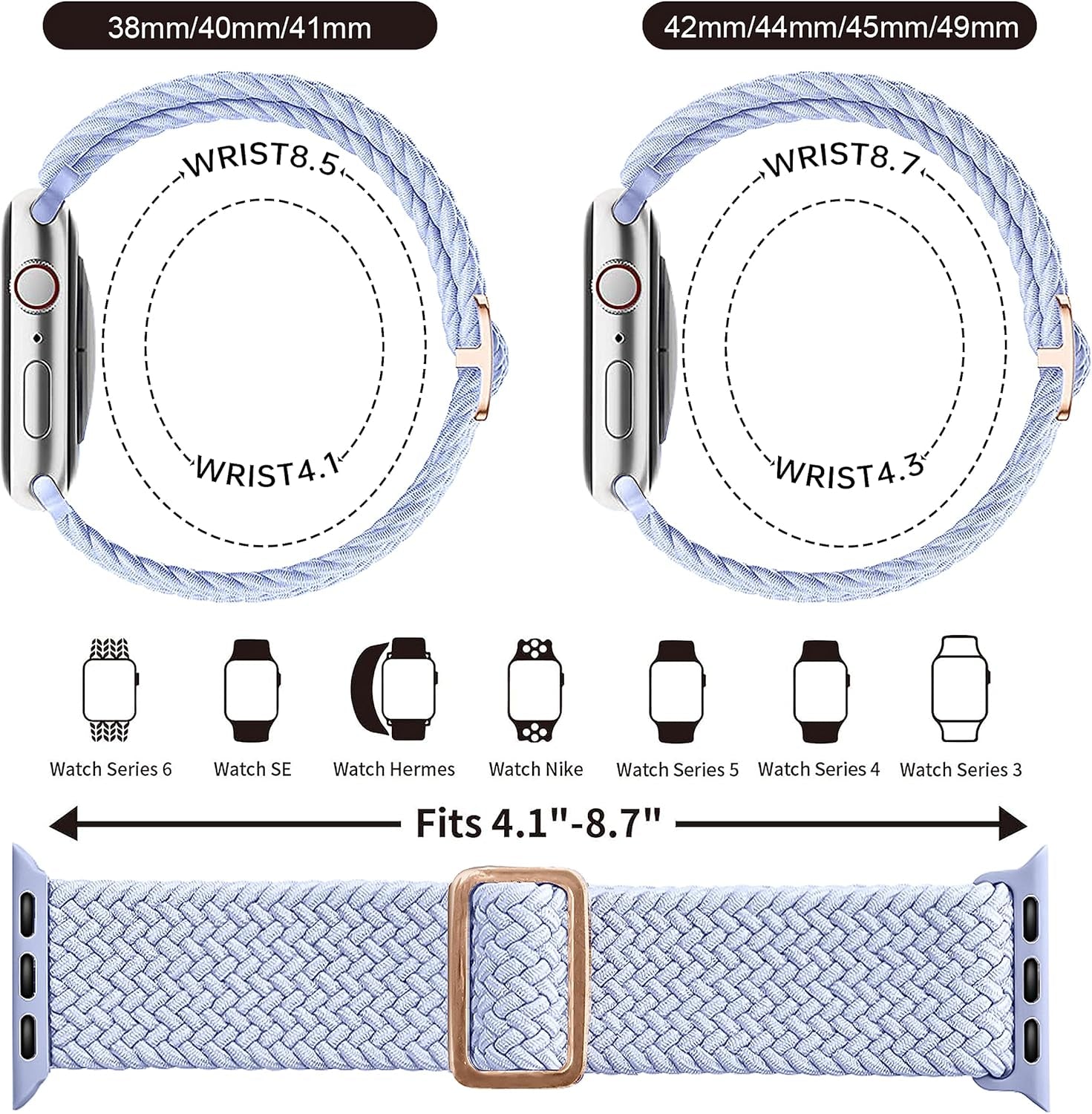 3 Pack Braided Bands Compatible for Apple Watch Band 38Mm 40Mm 41Mm 42Mm 44Mm 45Mm 49Mm Women Men, Adjustable Stretchy Bands Elastic Sport Wristbands for Iwatch Series 8 7 6 5 4 3 2 1 SE