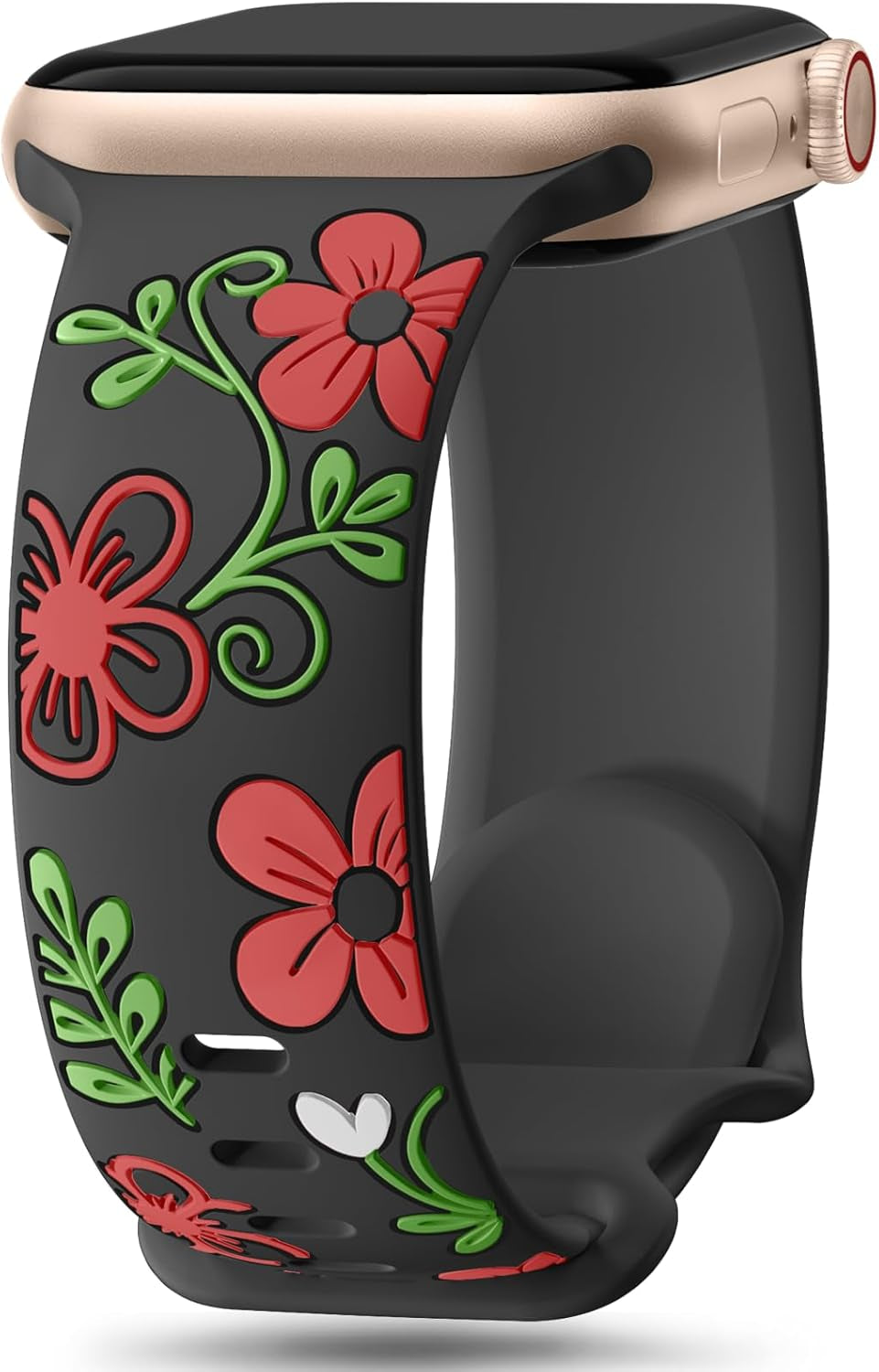 Floral Band Compatible with Apple Watch Bands for Women 40Mm 41Mm 38Mm 42Mm 44Mm 45Mm 46Mm 49Mm, Engraved Cute Flower Silicone Inlay Dressy Strap for Iwatch Series 10 9 8 7 6 5 4 3 2 SE Ultra