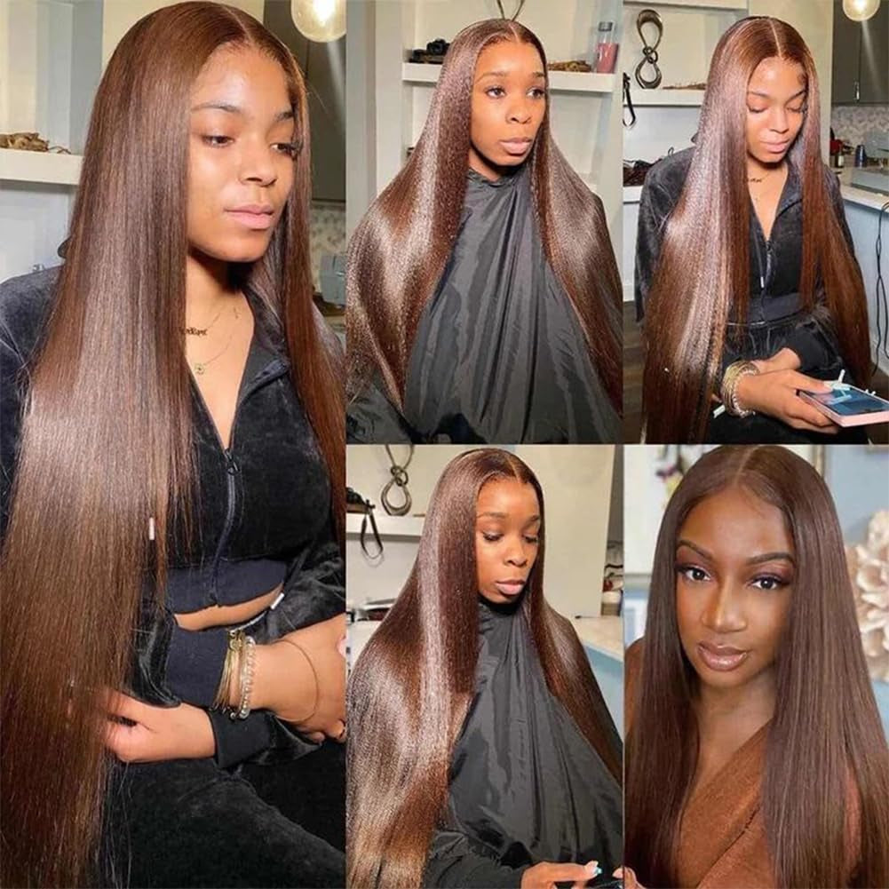 Brown #4 Color Straight Bundles Human Hair 24 26 28 Inch 3 Bundles Deals 12A Brazilian Weave Bundles Human Hair Virgin Remy Double Machin Weft for Women Natural Black Color Hair Extensions
