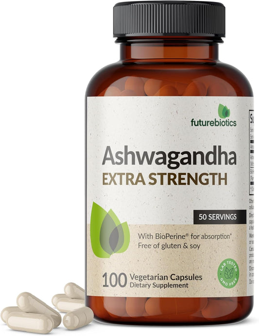 Ashwagandha Extra Strength Stress & Mood Support with Bioperine - Non GMO Formula, 100 Vegetarian Capsules TLBH