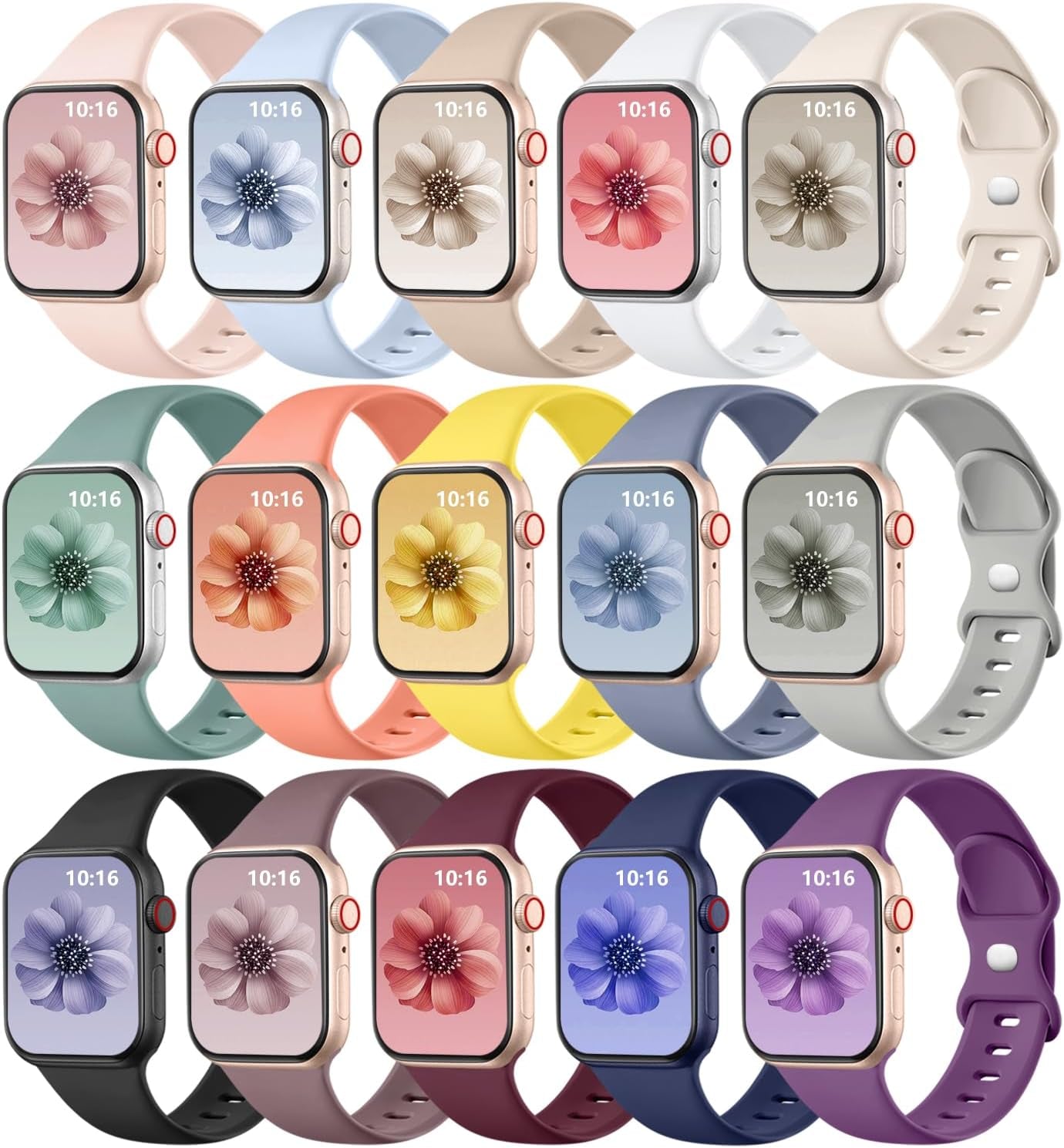 15 Pack Compatible with Apple Watch Bands for Women 40Mm 38Mm 44Mm 42Mm 41Mm 45Mm 49Mm, Silicone Sport Replacement Strap Compatible for Iwatch Bands for Women Ultra 2 Series 9 8 7 6 5 4 3 2 1 SE