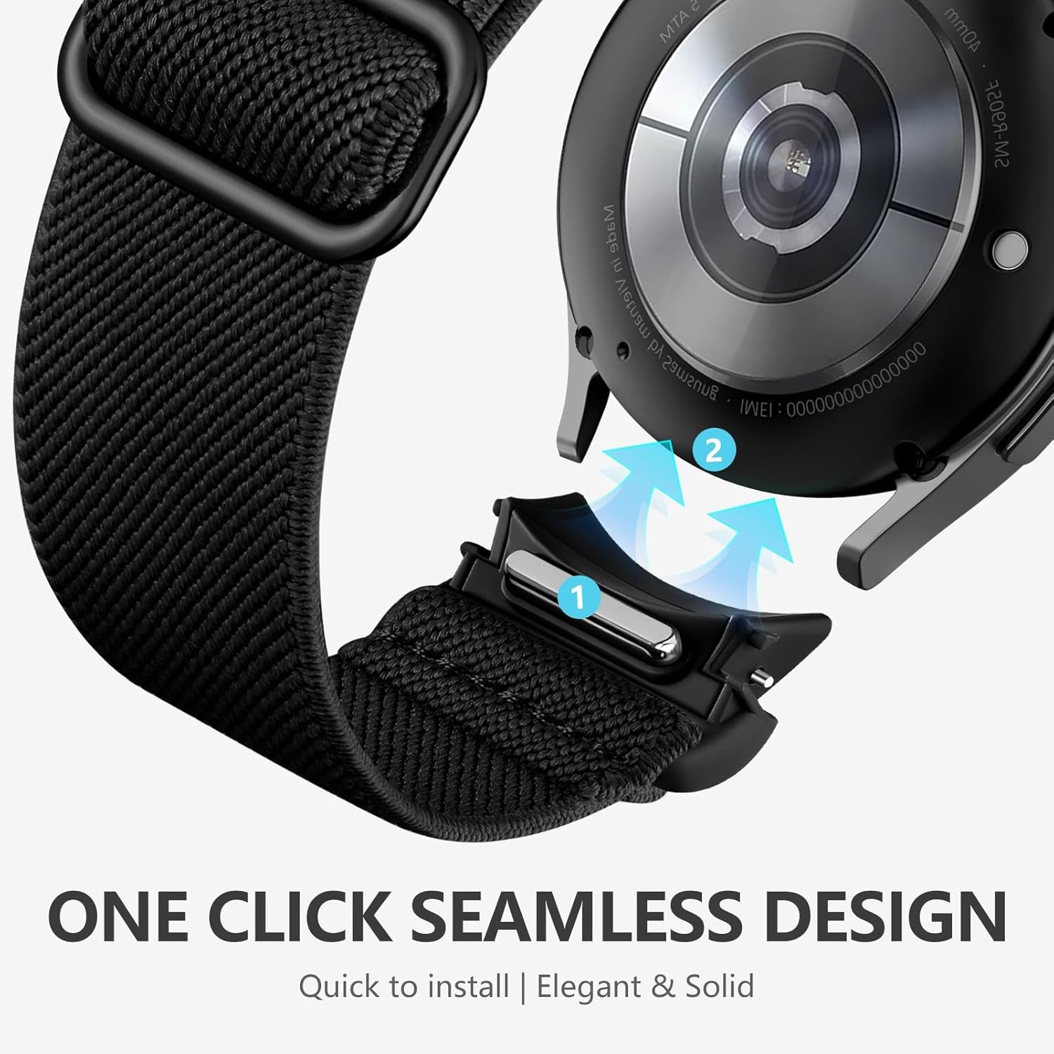 Elastic Bands Compatible with Samsung Galaxy Watch 6/5/4 40M 44Mm/6 Classic 43Mm 47Mm/5 Pro 45Mm/4 Classic 42Mm 46Mm, 20Mm One Click No Gap Nylon Stretchy Strap for Galaxy Watch Band Women Men