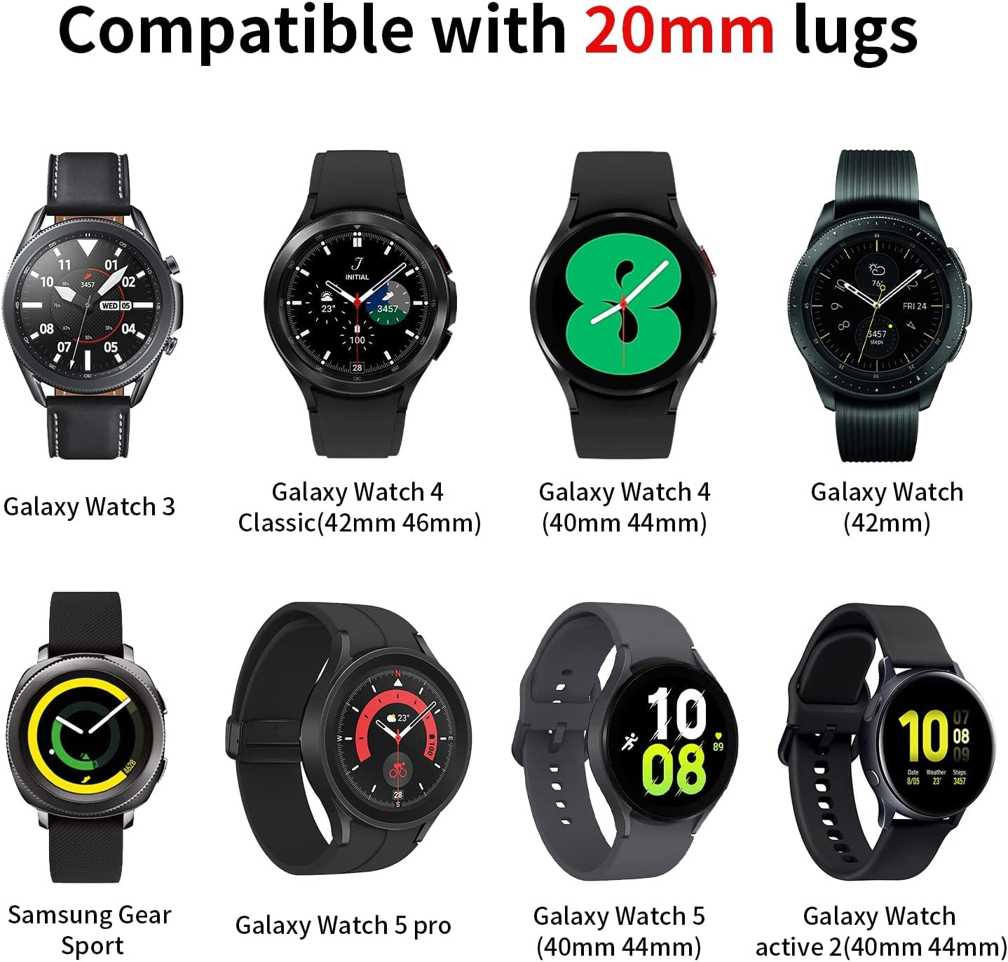 20Mm Silicone Band Compatible with Samsung Galaxy Watch 4/5/6 44Mm 40Mm/Watch 5 Pro 45Mm/Watch 6 Classic 43Mm 47Mm/Active 2/Watch 3 41Mm, Soft Sport Strap Replacement Wristband for Women Men