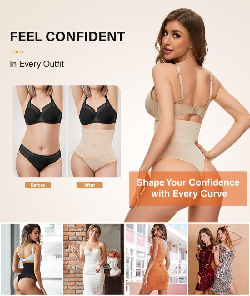 Thong Shapewear Tummy Control Underwear for Women High Waisted Stay-Put Body Shaper Girdle Targeted Compression