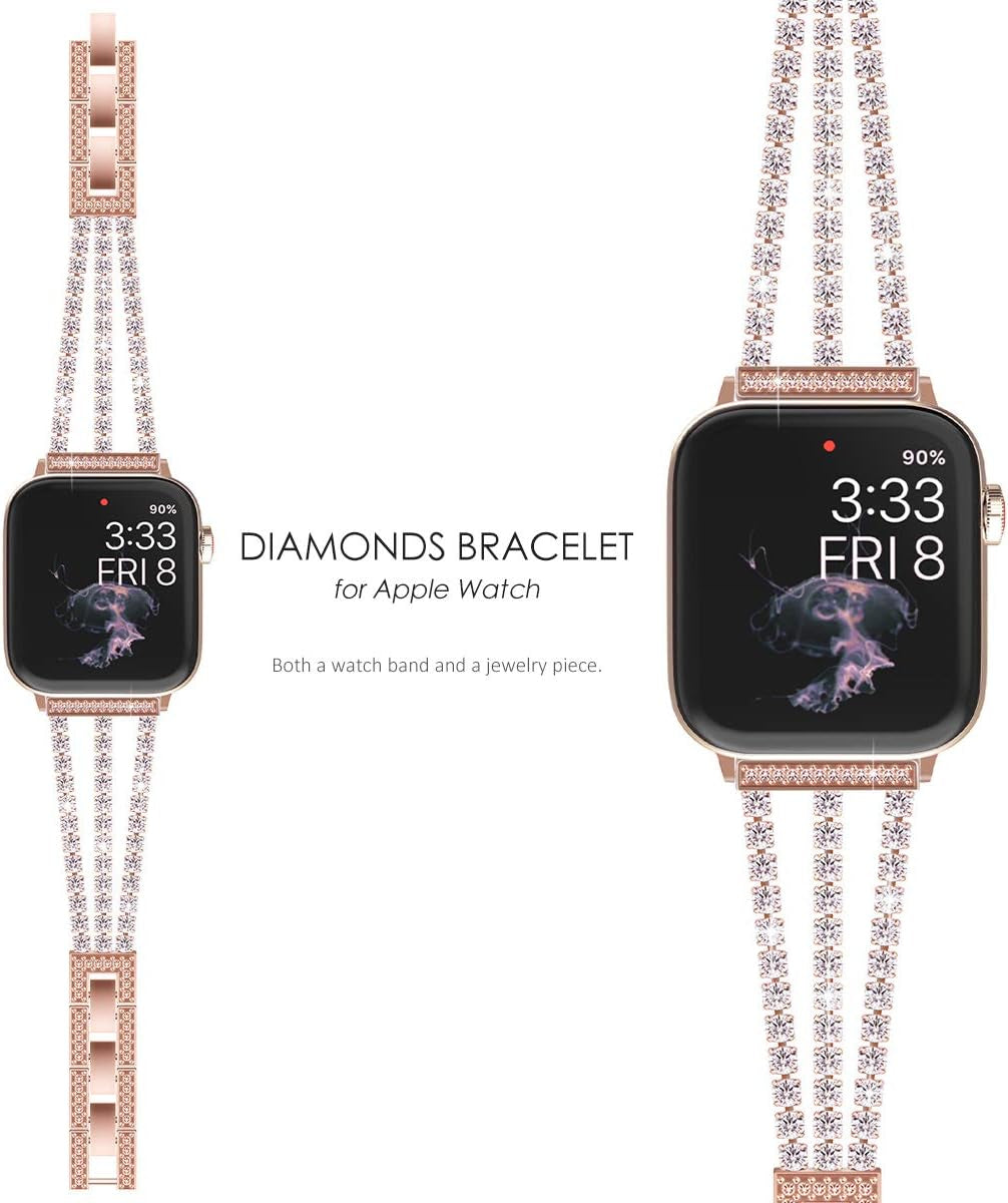 Compatible for Apple Watch Band Series 9 8 Series 7 SE Series 6 5 4 3, Sparkling Bling Shiny Diamonds Bracelet for Iwatch Band Womens