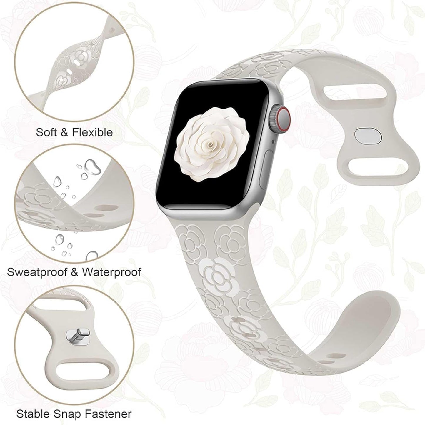 Silicone Band Compatible with Apple Watch Bands for Women 40Mm 38Mm 41Mm,Strechy Wristband Waterproof Replacement Sport Strap for Iwatch Bands Series 8 7 6 5 4 3 2 1