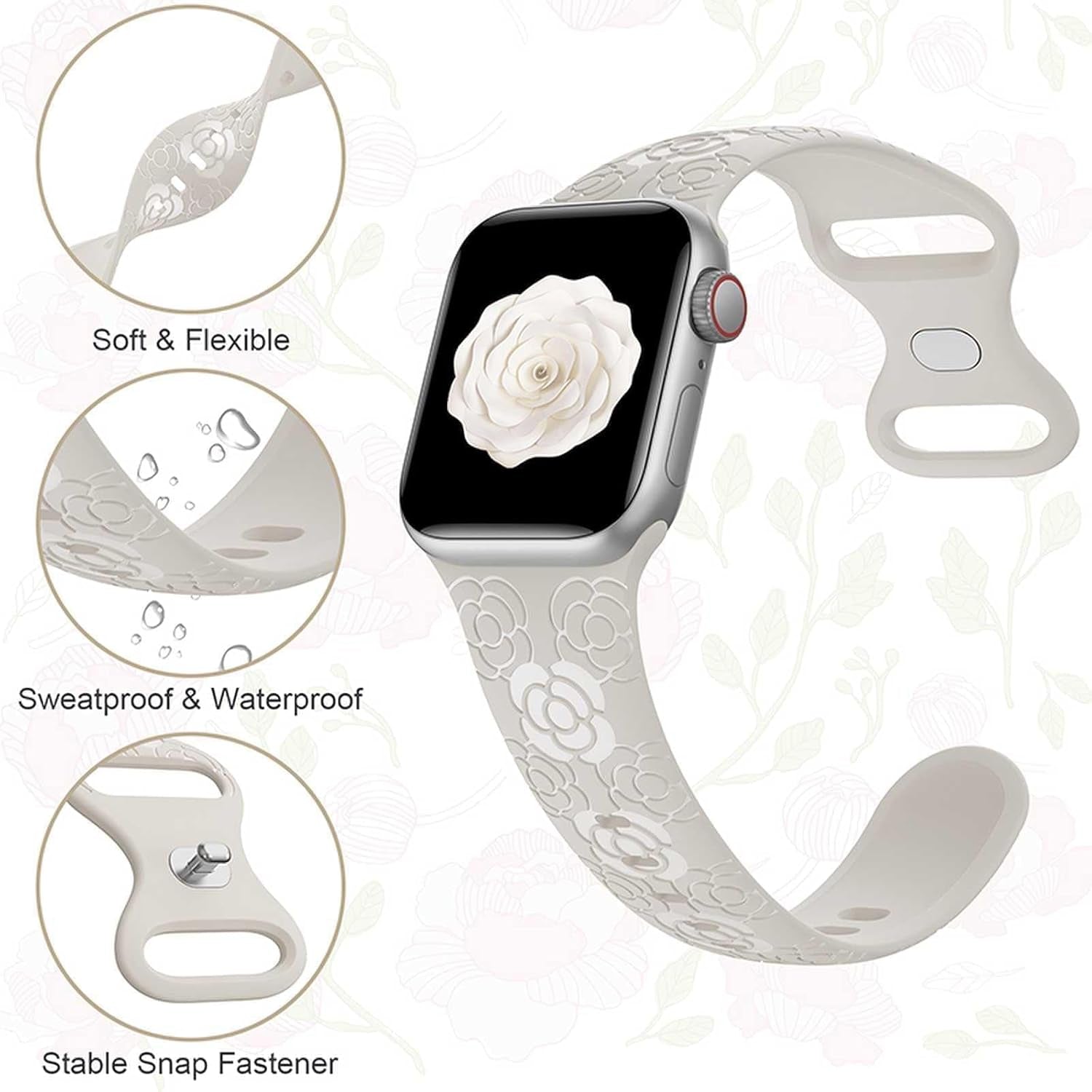 Silicone Band Compatible with Apple Watch Bands for Women 40Mm 38Mm 41Mm,Strechy Wristband Waterproof Replacement Sport Strap for Iwatch Bands Series 8 7 6 5 4 3 2 1