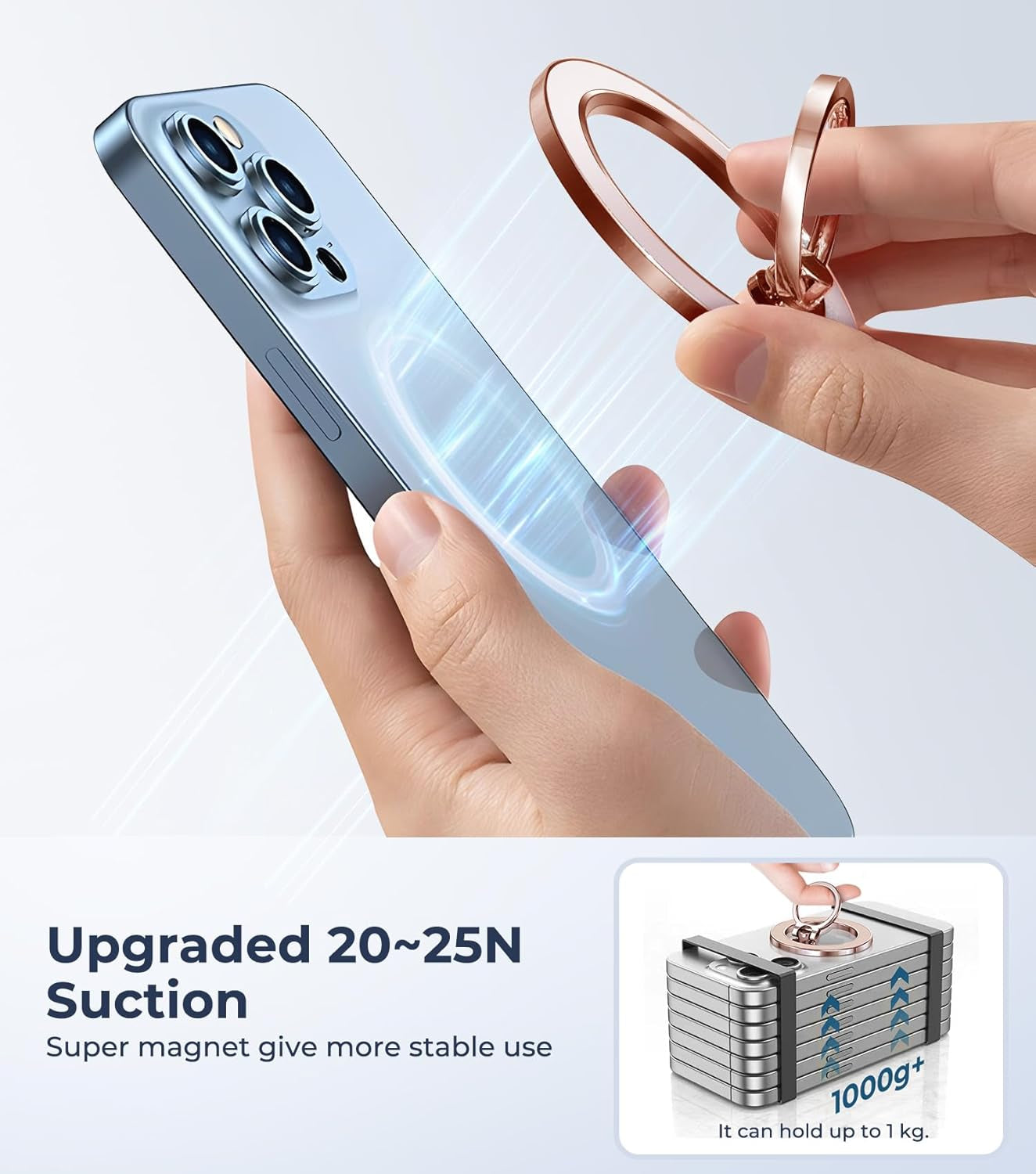 Glitter Magnetic Phone Ring Holder for Magsafe, Magnet Finger Ring Grip Stand Holder, Compatible with Pops0Ckets Magsafe Accessories for Women Iphone 16E,15,14, 13, 12 11 Pro/Max/Plus, Rose Gold