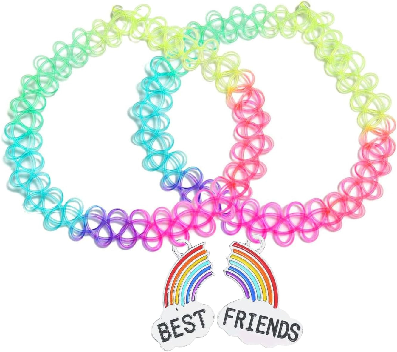 2PC Tattoo Choker Necklace - 90S Choker Necklace Women - 2000S Y2K Black Chokers Rainbow Choker - Butterfly Ying Yang Unicorn Rainbow Charms - Stretchy Elastic Necklace