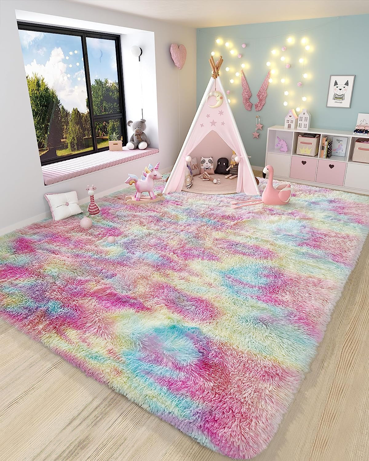 Area Rugs 9X12 Living Room, Large Grey Bedroom Carpet, Big Shag Indoor Thick Soft Nursery Rug, Gray Fluffy Carpets for Boy and Girls Room Dorm Home Decor Aesthetic