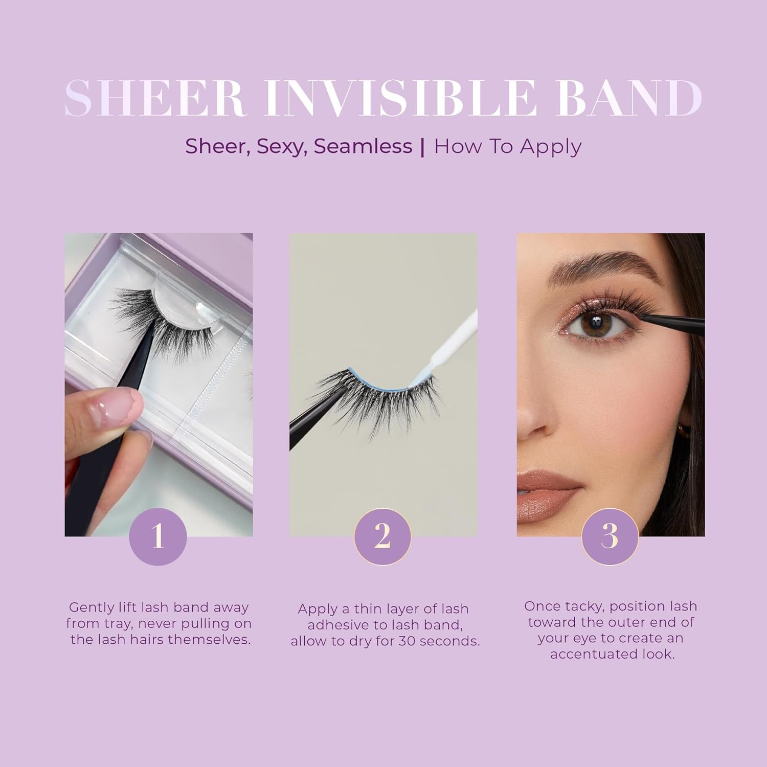 Sheer Band, False Eyelashes W/Invisible Band Lashes, False Lashes Natural Look, Wispy Lashes Style, Clear Band Lashes, Reusable Eyelashes 20X, Lash Glue Not Included, 13.5Mm (Persuasive)