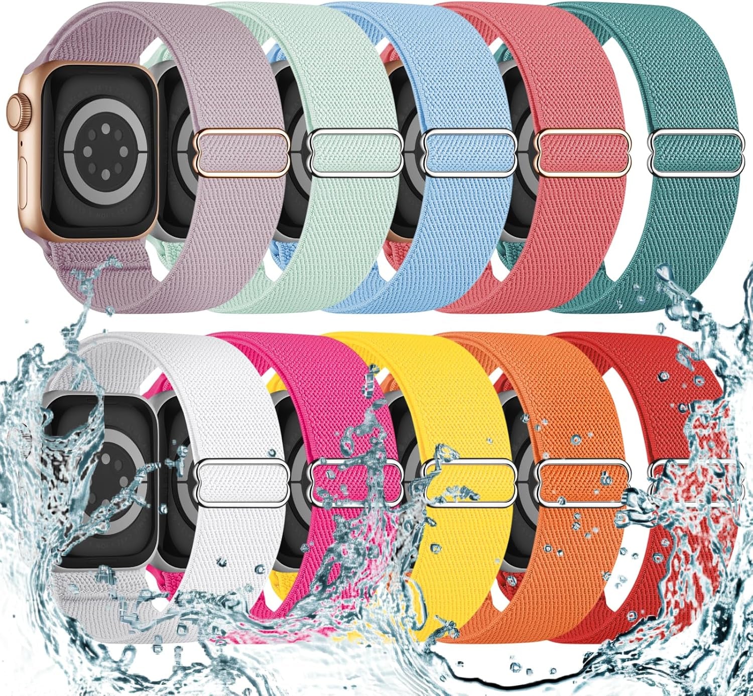 10 Pack Stretchy Bands Compatible with Apple Watch Band 40Mm 38Mm 41Mm 42Mm 44Mm 45Mm 46Mm 49Mm Women Men, Water-Resistant Solo Loop Elastic Sport Straps for Iwatch Series 10 9 8 7 6 5 4 3 SE Ultra