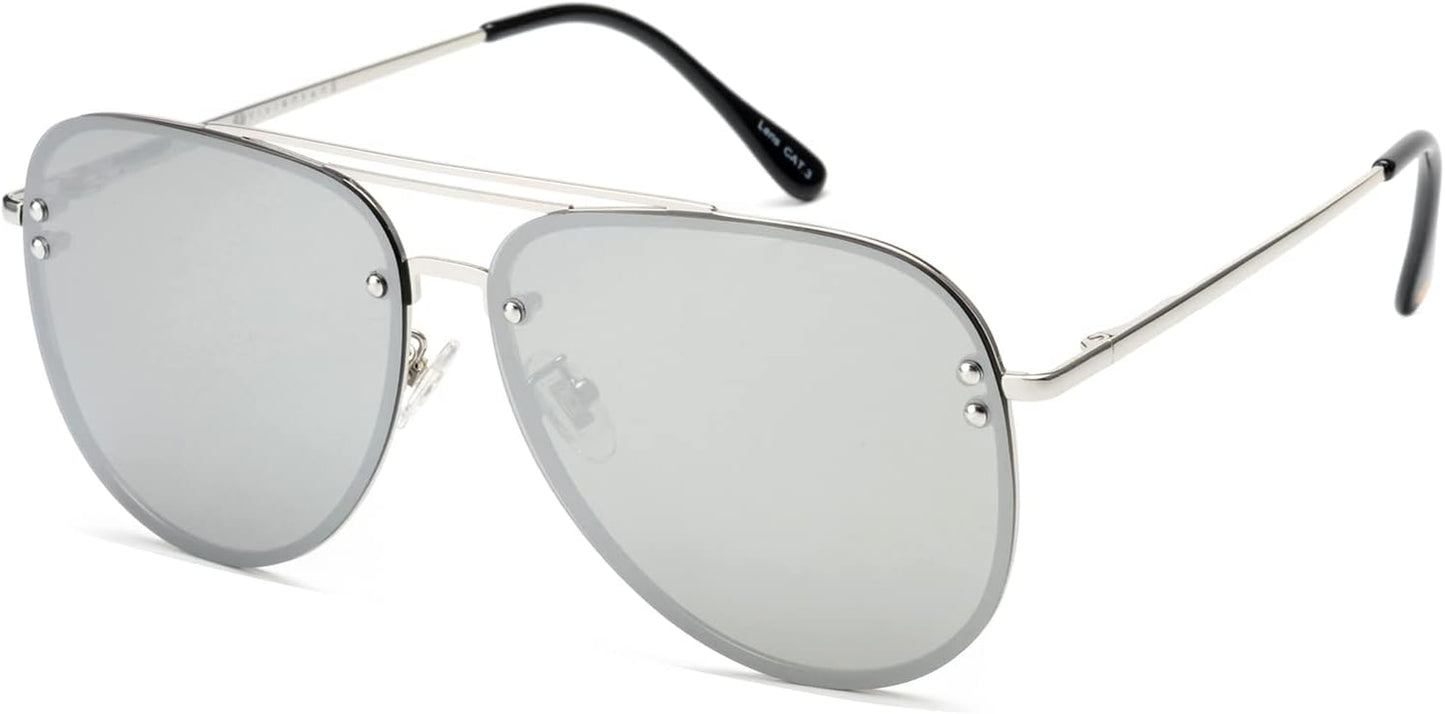 Premium Rimless Oversized Aviator Sunglasses for Women, Polarized PC Lens UV Protection Women’S Shade VF2203