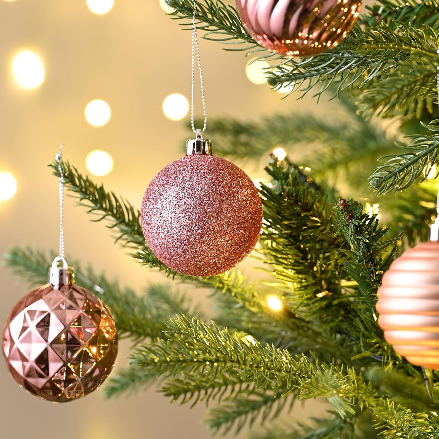 Christmas Tree Decorations Ornament Set for Fall Halloween Decor, 24Ct Rose Gold Shatterproof Ball Ornaments, 2.36 Inches Hanging Ornaments for Xmas Holiday Party