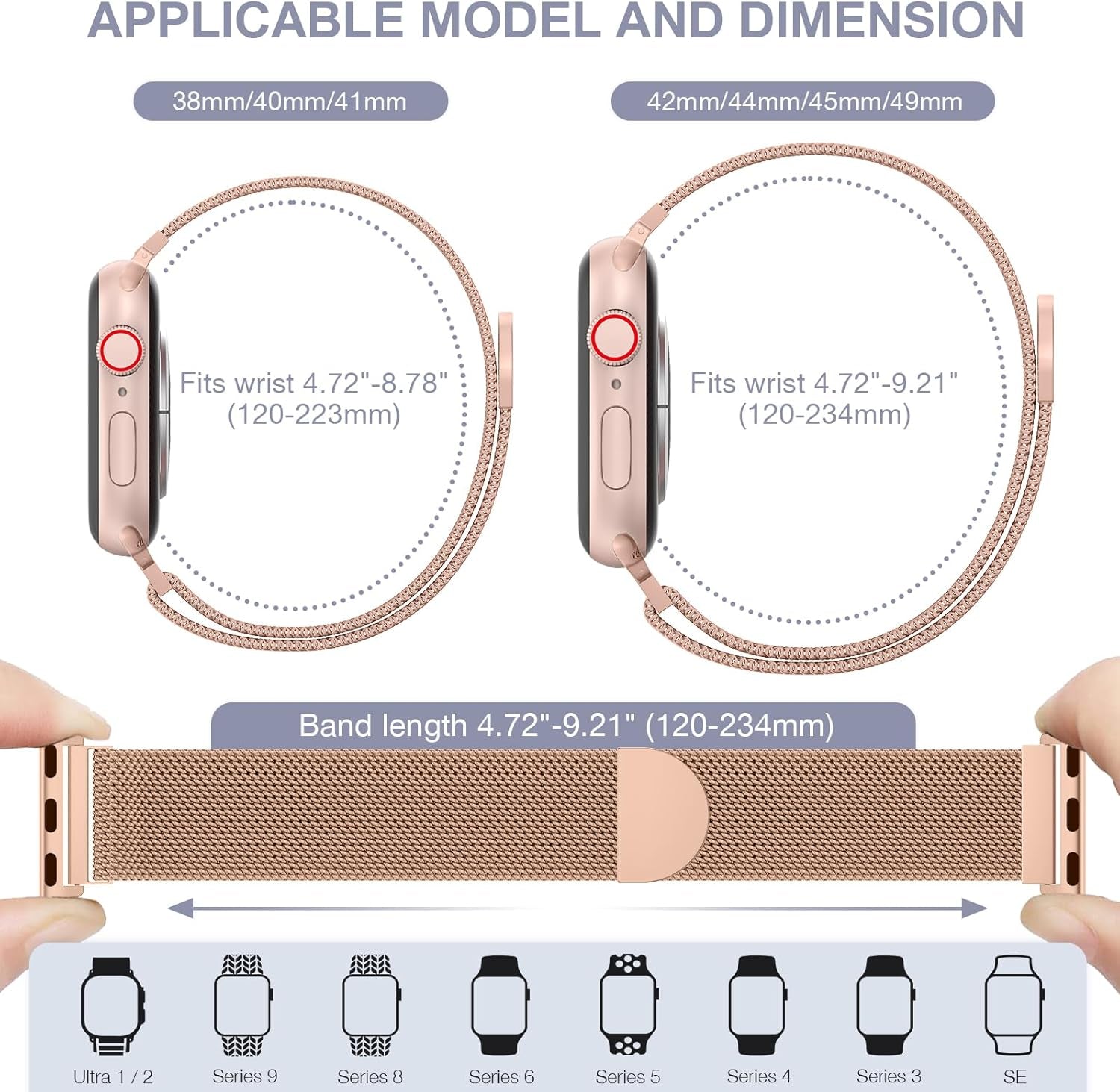 Mesh Metal Loop Compatible with Apple Watch Band 40Mm 41Mm 38Mm 44Mm 45Mm 49Mm Series Ultra SE 9 8 7 6 5 4 3 2 1 Women Men, Stainless Steel Strap with Magnetic Clasp for Iwatch Bands