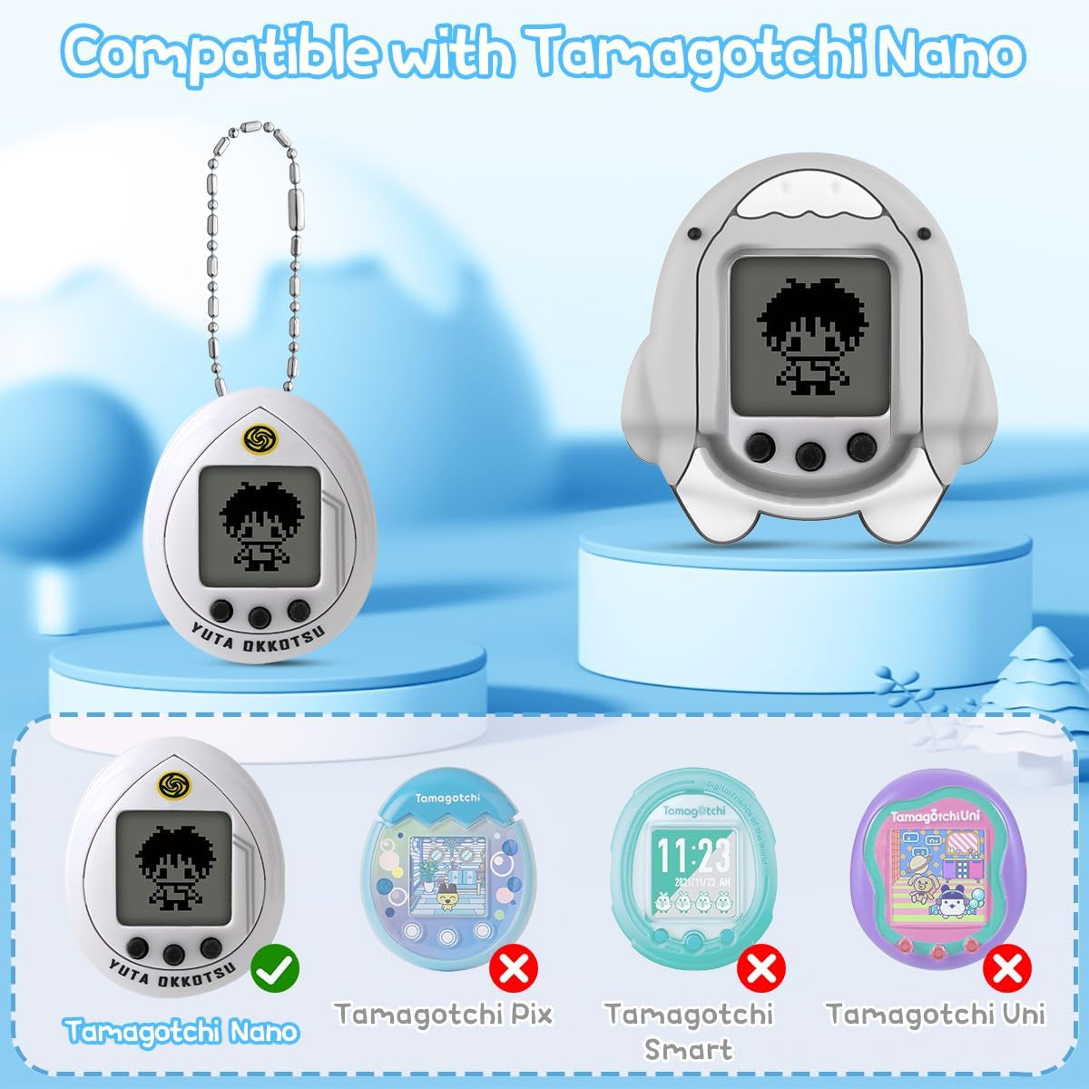 Silicone Case Compatible with Tamagotchi Nano, Cute Shark Protective Skin Sleeve for Tamagotchi Nano, Tamagotchi Nano Interactive Toy Digital Pet Case (Grey) ZOUSA