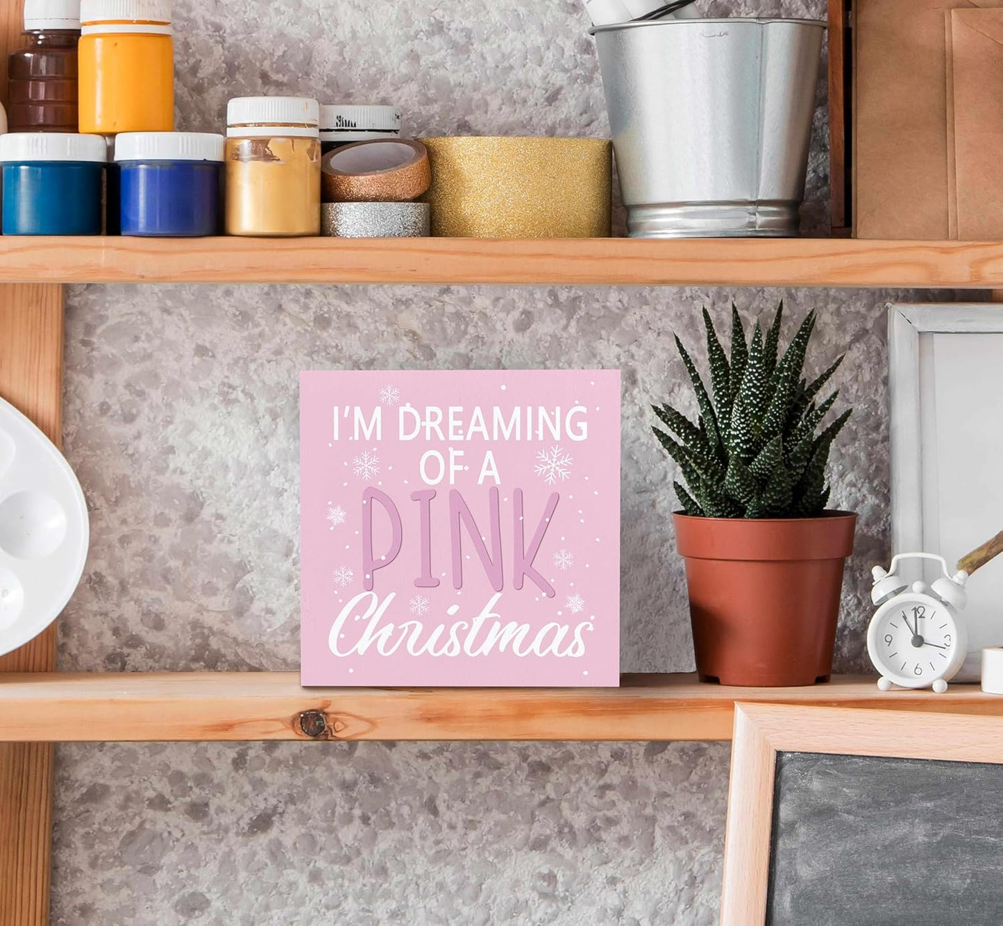 Im Dreaming of a Pink Christmas Wood Box Sign Desk Decor, Pink Christmas Decor Wooden Box Sign Decoration for Home Office, Pink Christmas Decorations, Pink Desk Decor Shelf Table Decor